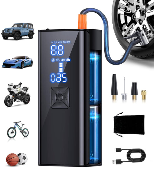 Tire Inflator Portable Air Compressor, 2X Faster Inflation Portable Air Pump with Digital Pressure Gauge & LED Light, 150PSI Tire Pump for Car, Motorcycle, Bicycle, Ball and More