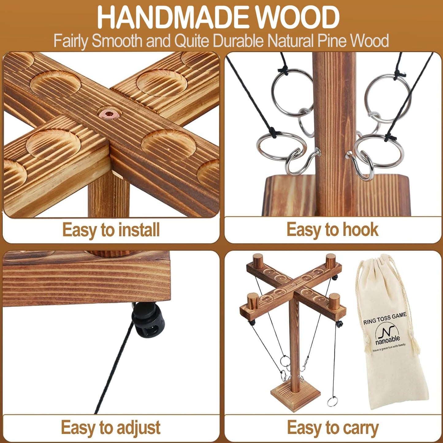 Ring Toss Game for Adults, Fun Hook and Ring Game with Carrying Bag, Outdoor Indoor Party Game, Board Games for Family, Bar, Party, Game Nights