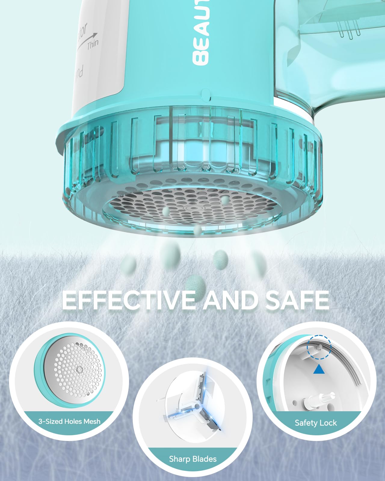 Fabric Shaver and Lint Remover, Sweater Defuzzer with 2-Speeds, 2 Replaceable Stainless Steel Blades, Battery Operated, Remove Clothes Fuzz, Lint Balls, Pills, Bobbles Gray