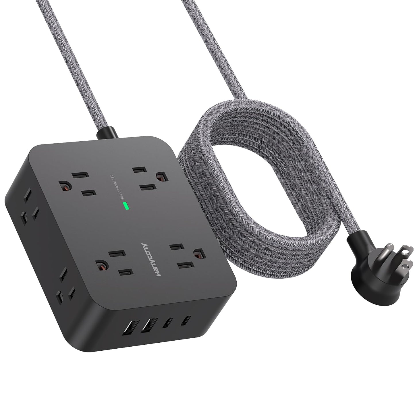 Surge Protector Power Strip - HANYCONY 8 Outlets 4 USB (2 USB C) Charging Ports, Multi Plug Outlet Extender, 5Ft Braided Extension Cord, Flat Plug Wall Mount Desk Charging Station for Home Office ETL