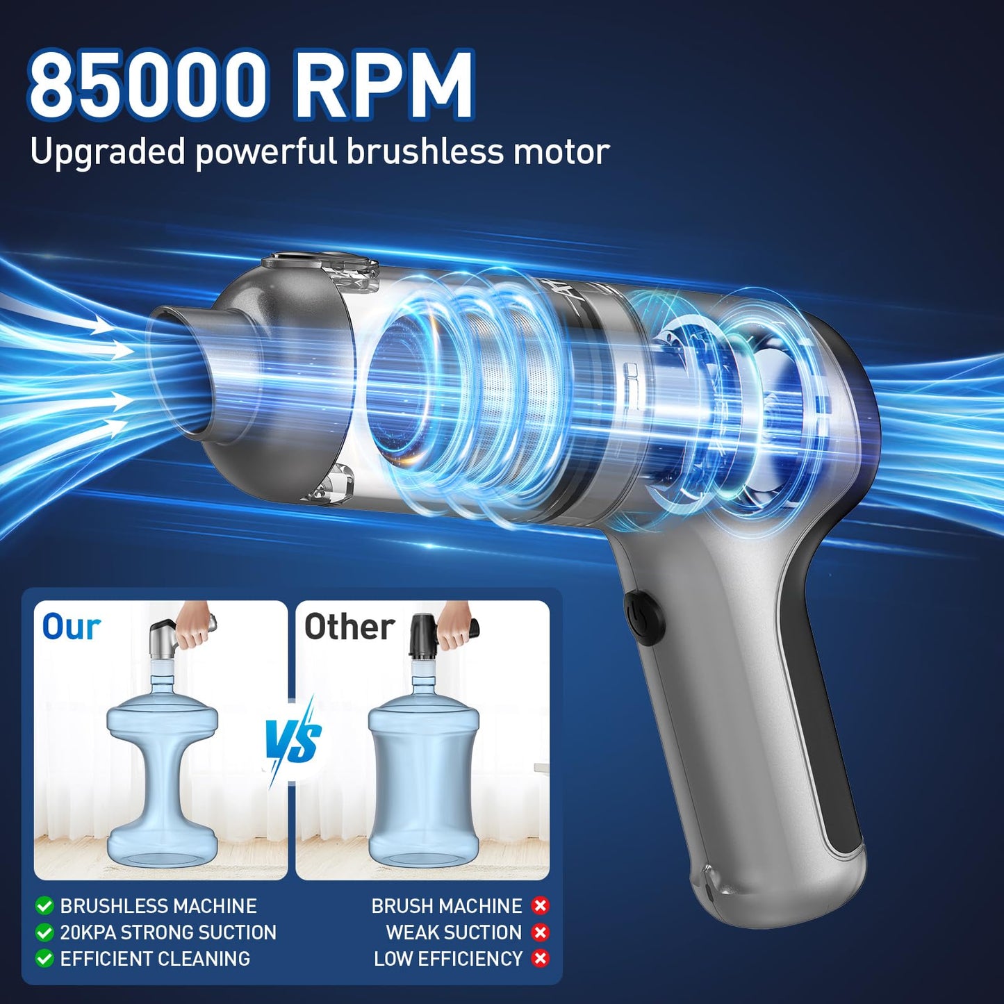 Handheld Car Vacuum Cleaner Cordless with 16000PA Powerful Suction, 4-in-1 Portable Mini Vacuum Cleaner & Air Duster with Multi-Accessories, Hand Held Vacuum Cordless Rechargeable for Car Home