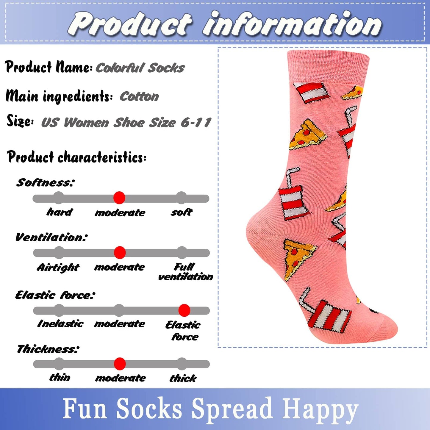Funny Socks Women Fun Colorful Novelty Crazy Floral Patterned Sock Crew, Premium Cotton, Size 6-11, 12 Pairs US031205