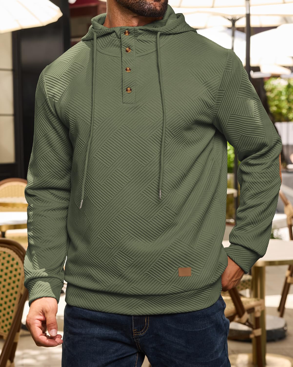 Men's Hoodies Pullover Casual Long Sleeve Stand Collar Button Pullover Sweatshirts Color Block Pullover Black L