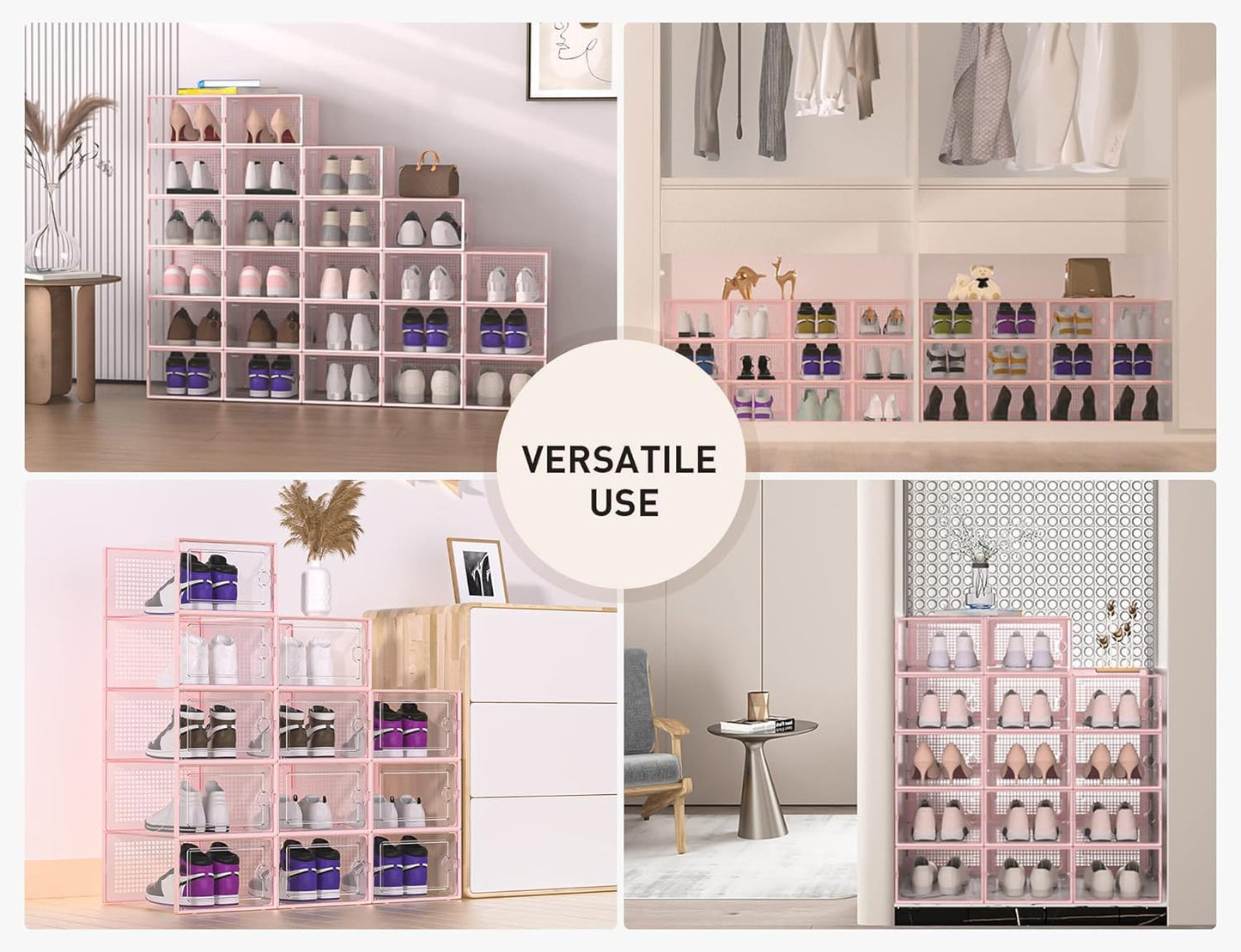 Shoe Storage Boxes Organizers Clear Plastic Stackable 12 Pack, Shoe Rack & Holder Substitute, Sneaker Containers, Toy Storage Organizer Bins for Entryway, Closet, Under Bed, Black