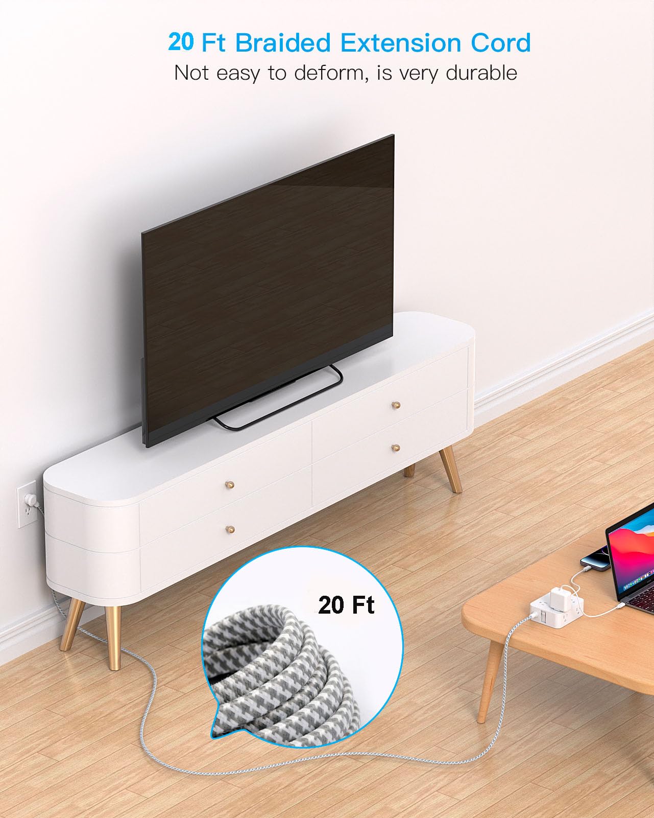 Surge Protector Power Strip - HANYCONY 8 Outlets 4 USB (2 USB C) Charging Ports, Multi Plug Outlet Extender, 5Ft Braided Extension Cord, Flat Plug Wall Mount Desk Charging Station for Home Office ETL