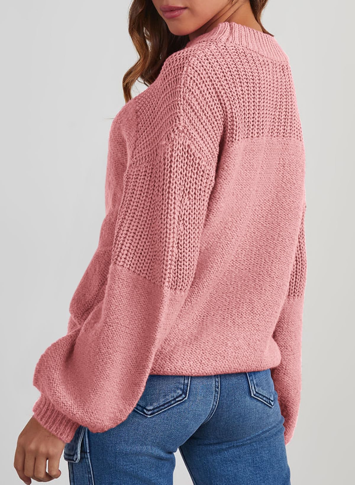 Womens Long Sleeve Knit Sweater Casual Solid Color Crew Neck Fall Sweaters for Women Trendy 2025 Outfits Chocolate Brown Fall Clothes Clothing Winter Oversized Pullover Top Jumper Medium