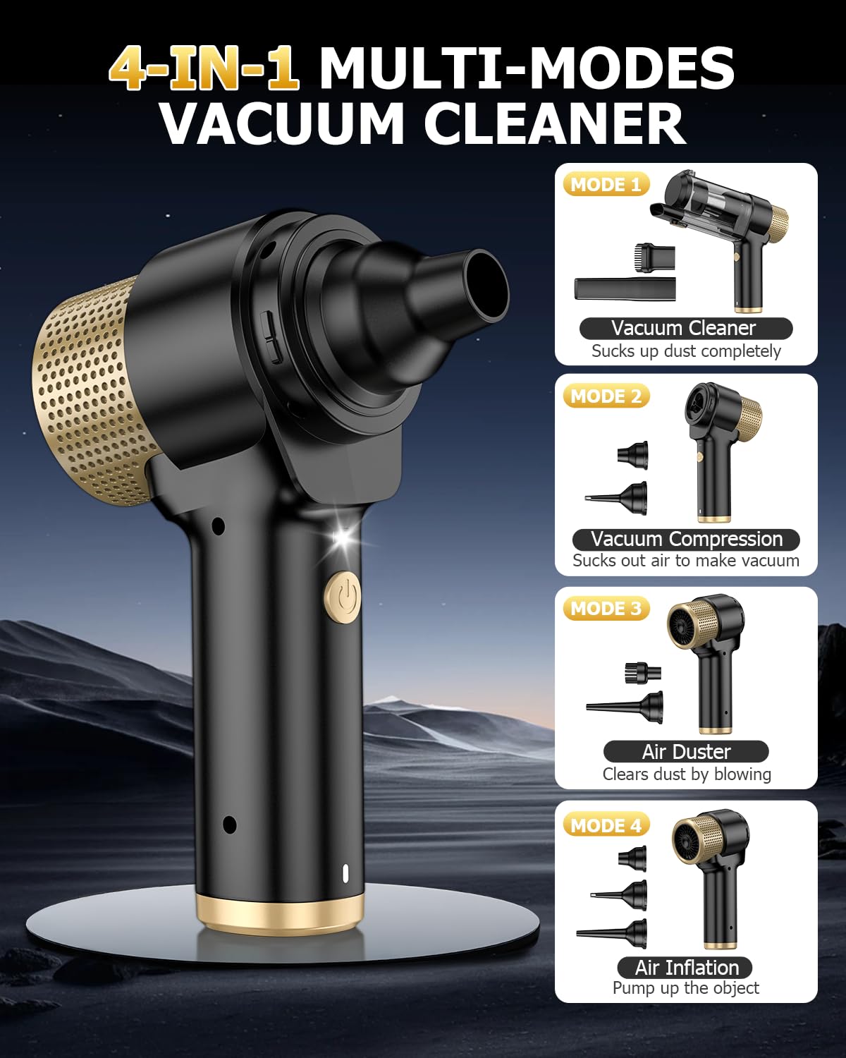 Handheld Car Vacuum Cleaner Cordless with 16000PA Powerful Suction, 4-in-1 Portable Mini Vacuum Cleaner & Air Duster with Multi-Accessories, Hand Held Vacuum Cordless Rechargeable for Car Home