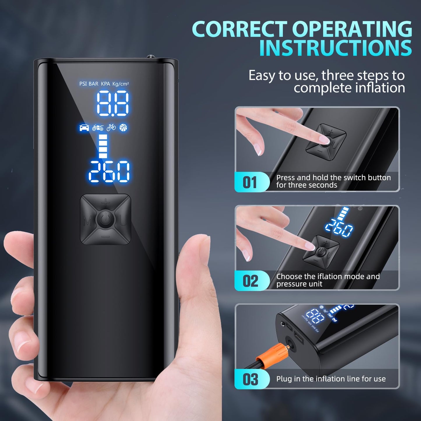 Tire Inflator Portable Air Compressor, 2X Faster Inflation Portable Air Pump with Digital Pressure Gauge & LED Light, 150PSI Tire Pump for Car, Motorcycle, Bicycle, Ball and More