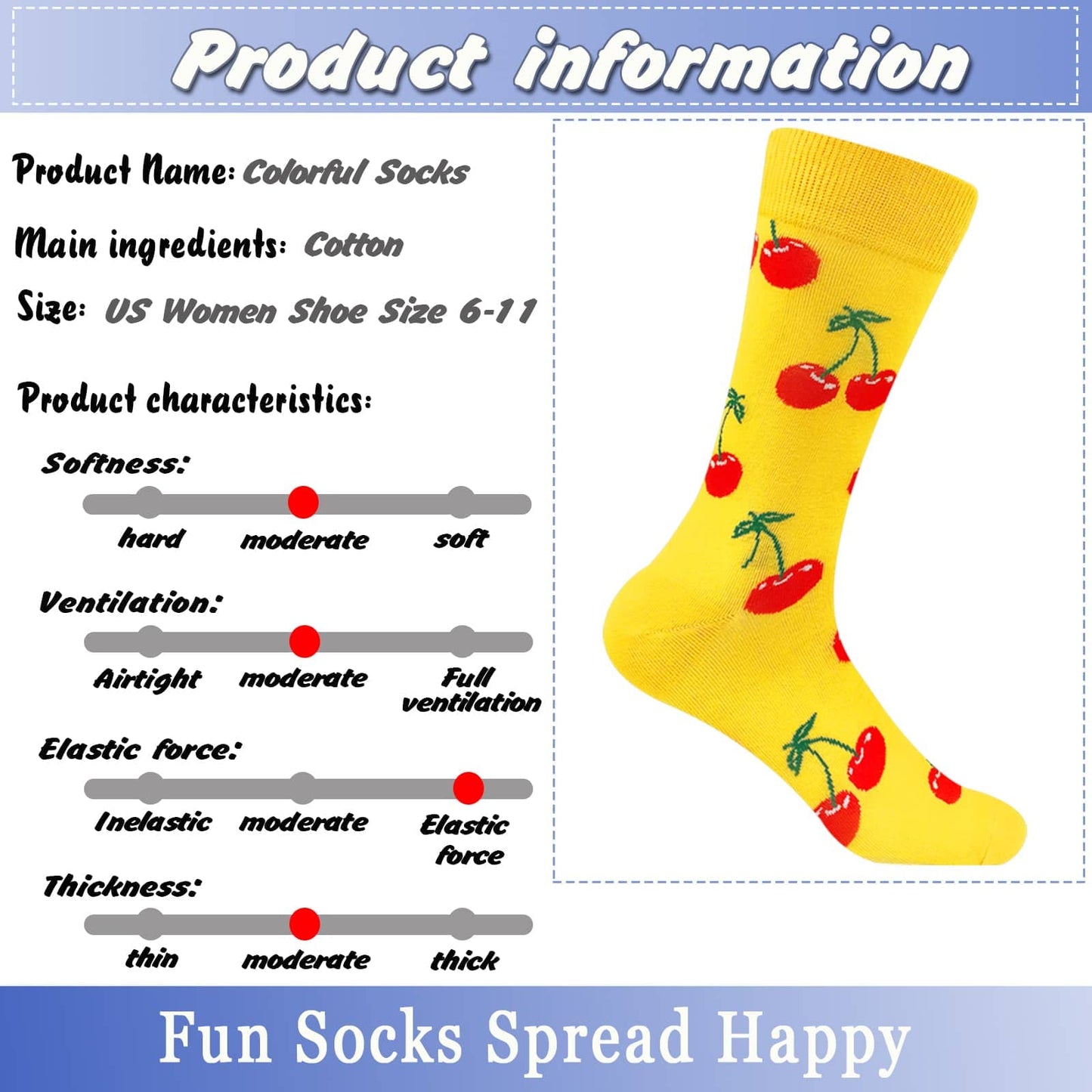 Funny Socks Women Fun Colorful Novelty Crazy Floral Patterned Sock Crew, Premium Cotton, Size 6-11, 12 Pairs US031205
