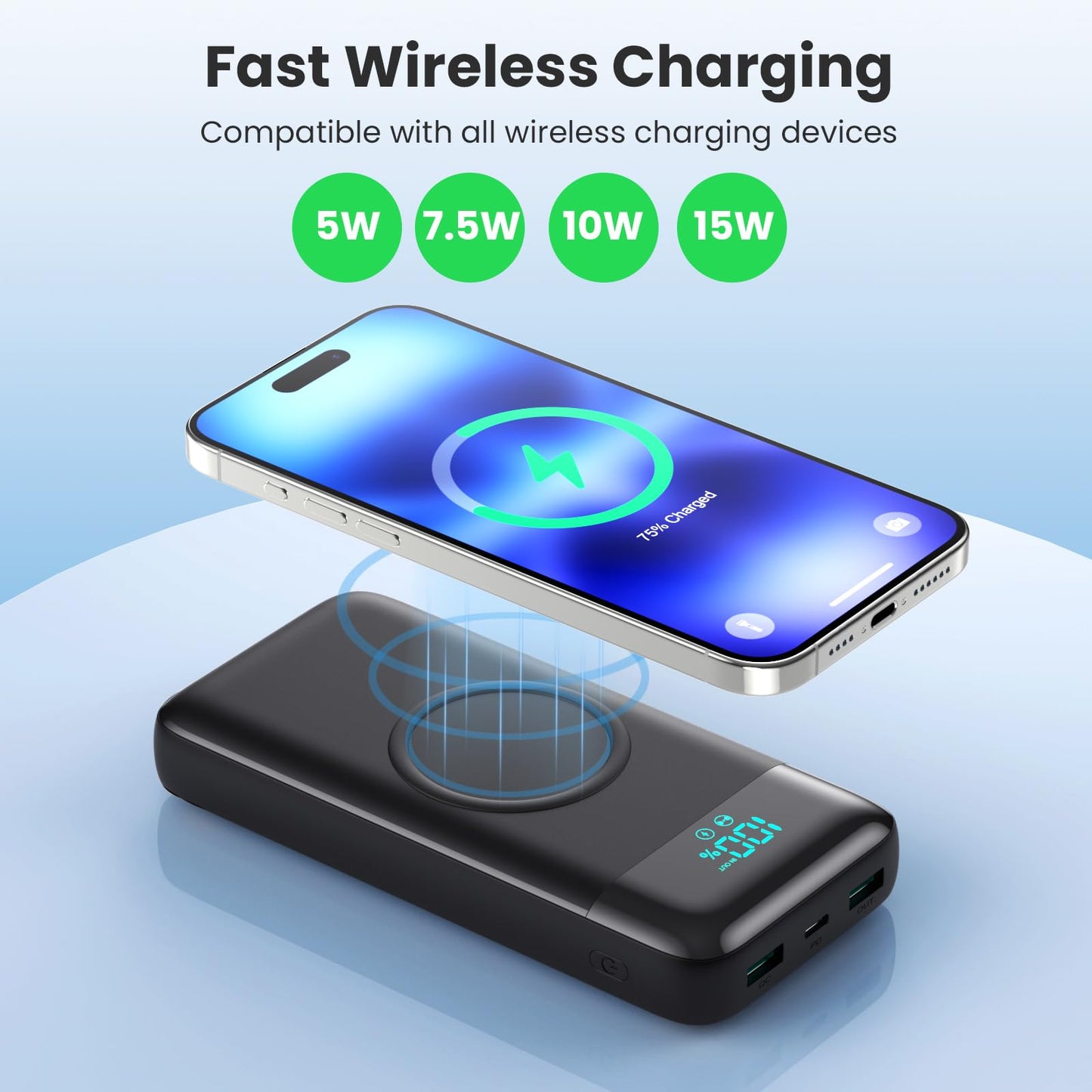 Wireless Portable Charger 40800mAh with 3 Built-in Cables,7-in-1 15W Wireless Charging Power Bank,25W PD QC 4.0 Fast Charging USB C LCD Display Battery Pack for iPhone 17/16/15/13,Samsung,Android etc