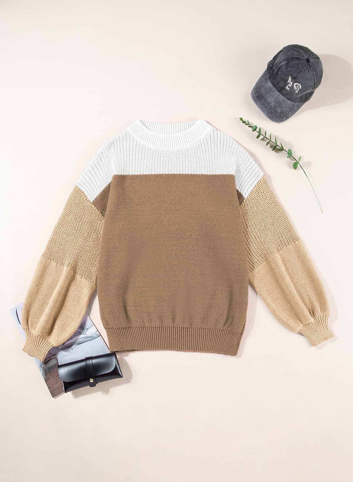 Womens Long Sleeve Knit Sweater Casual Solid Color Crew Neck Fall Sweaters for Women Trendy 2025 Outfits Chocolate Brown Fall Clothes Clothing Winter Oversized Pullover Top Jumper Medium