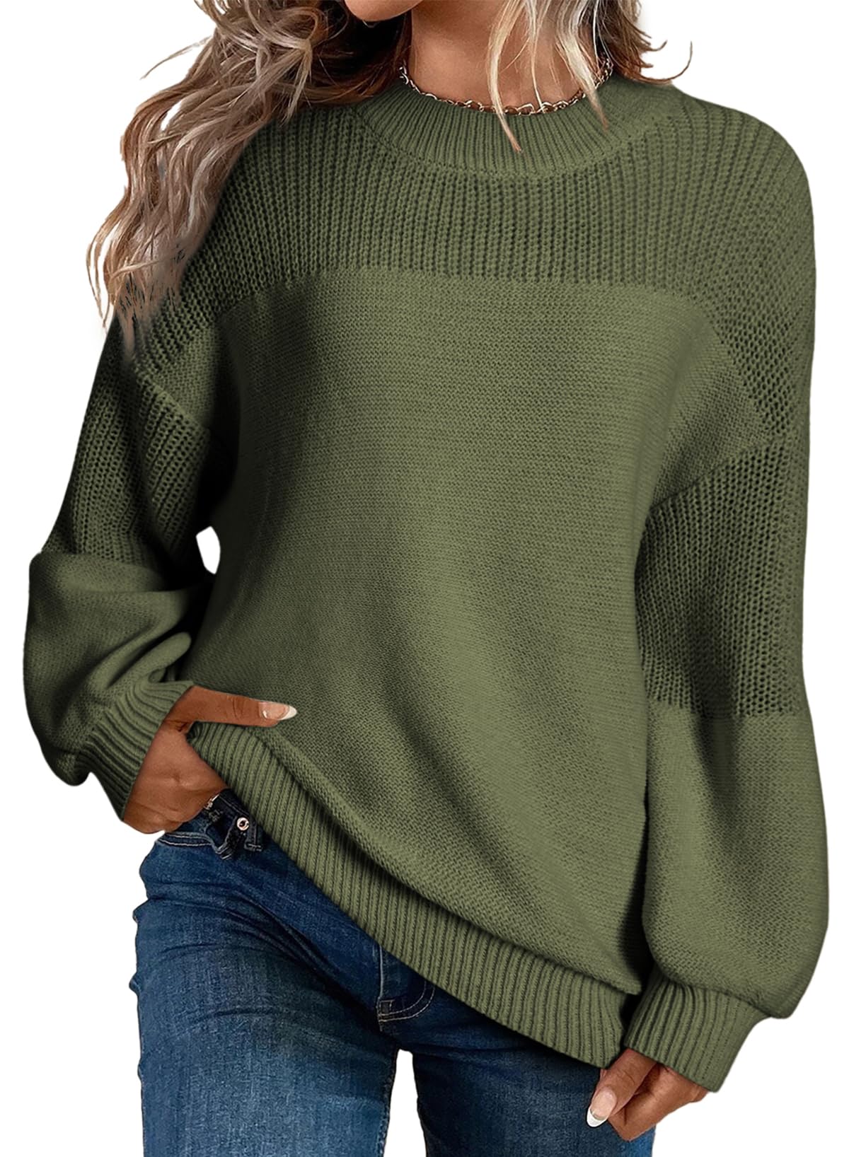 Womens Long Sleeve Knit Sweater Casual Solid Color Crew Neck Fall Sweaters for Women Trendy 2025 Outfits Chocolate Brown Fall Clothes Clothing Winter Oversized Pullover Top Jumper Medium