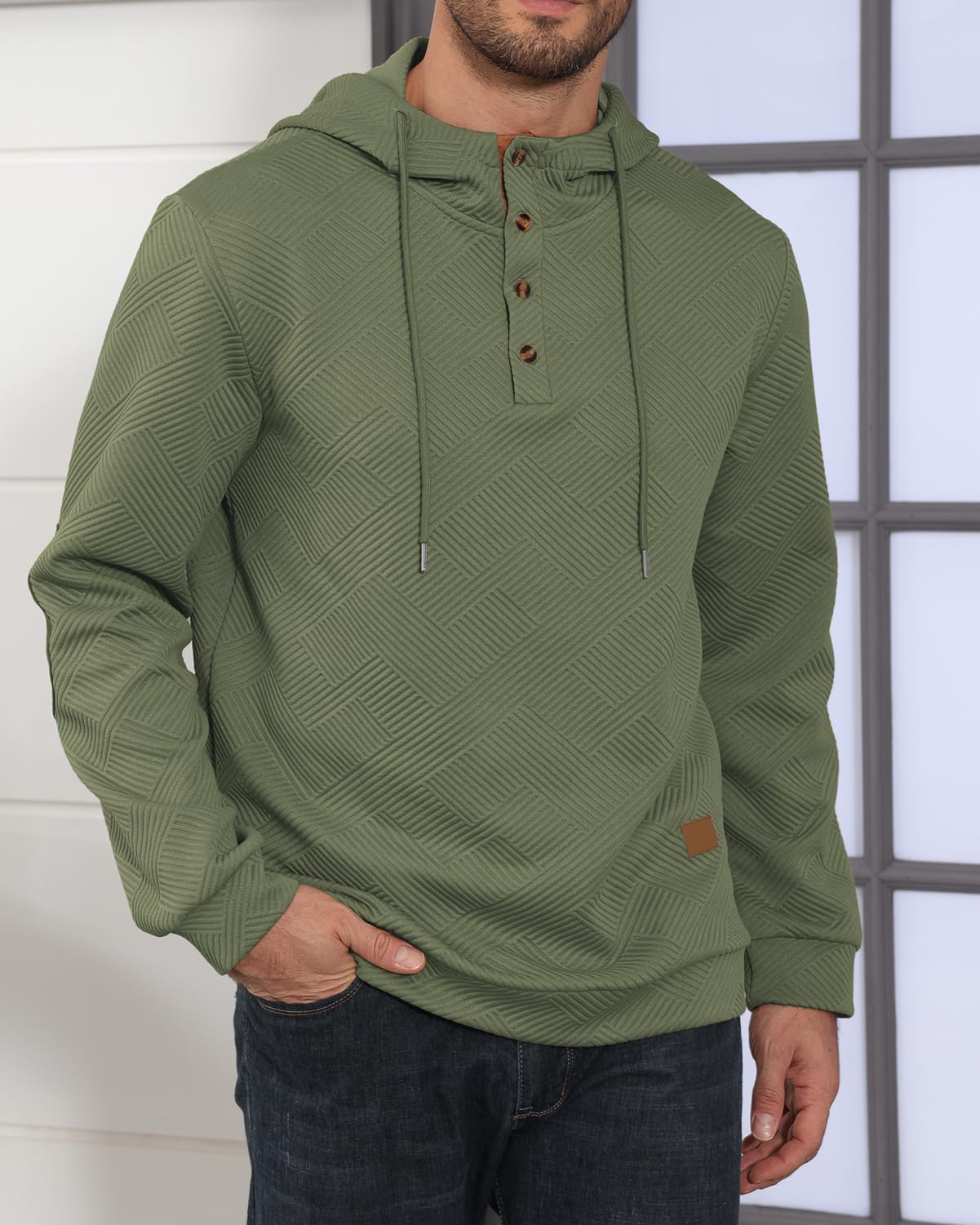 Men's Hoodies Pullover Casual Long Sleeve Stand Collar Button Pullover Sweatshirts Color Block Pullover Black L