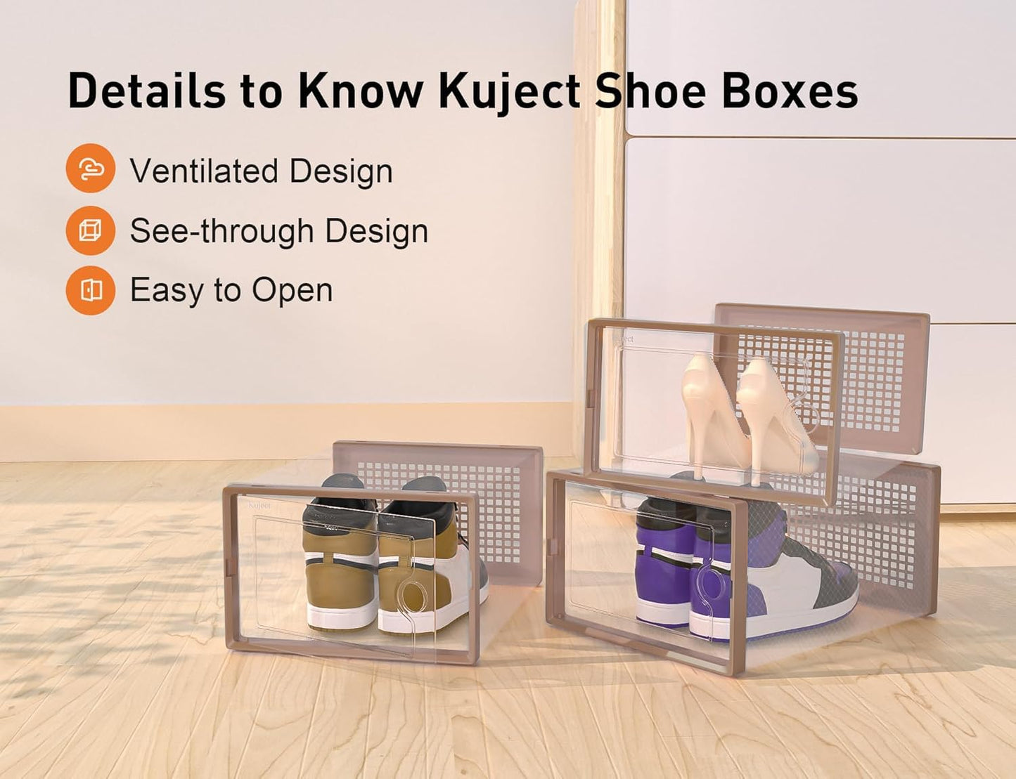 Shoe Storage Boxes Organizers Clear Plastic Stackable 12 Pack, Shoe Rack & Holder Substitute, Sneaker Containers, Toy Storage Organizer Bins for Entryway, Closet, Under Bed, Black