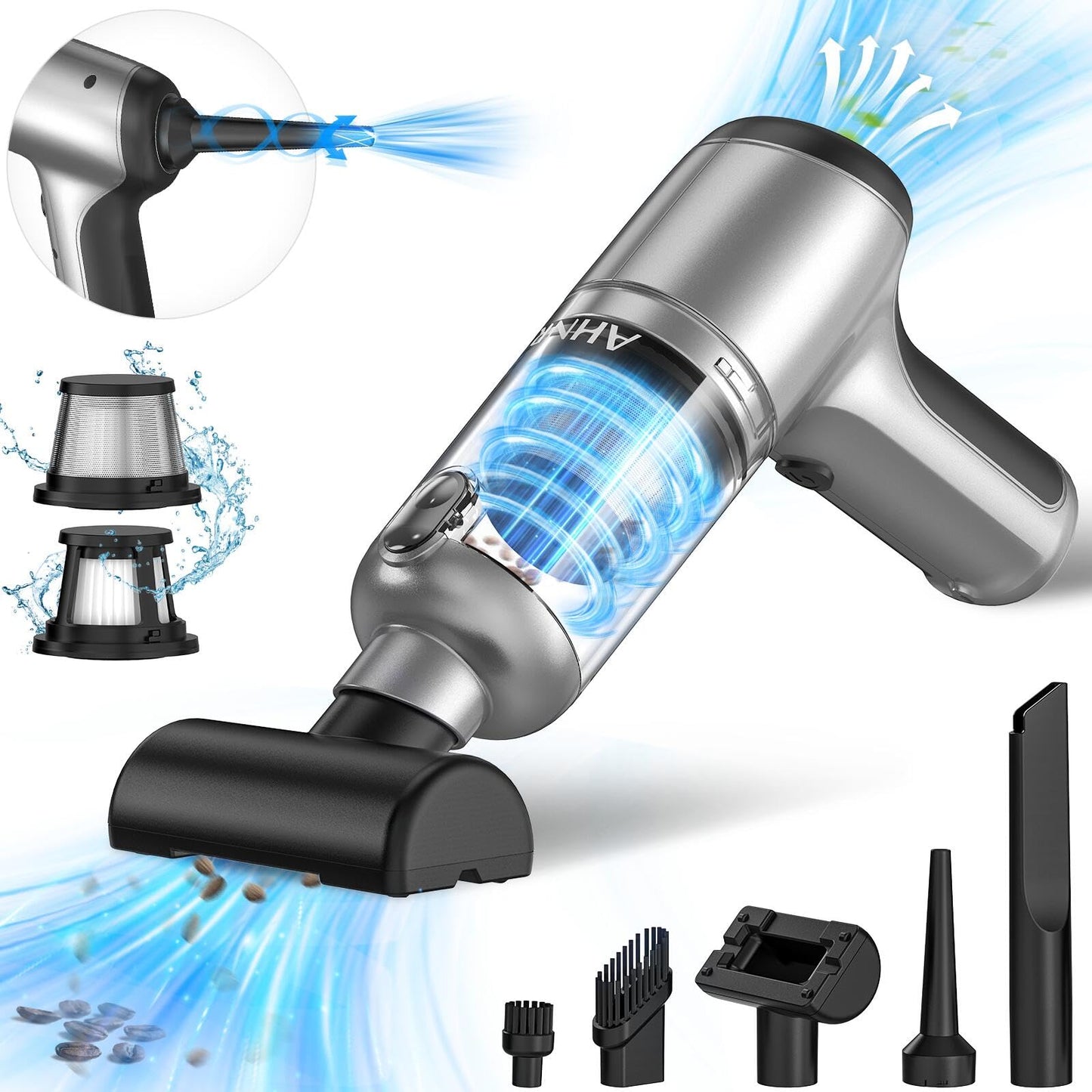 Handheld Car Vacuum Cleaner Cordless with 16000PA Powerful Suction, 4-in-1 Portable Mini Vacuum Cleaner & Air Duster with Multi-Accessories, Hand Held Vacuum Cordless Rechargeable for Car Home