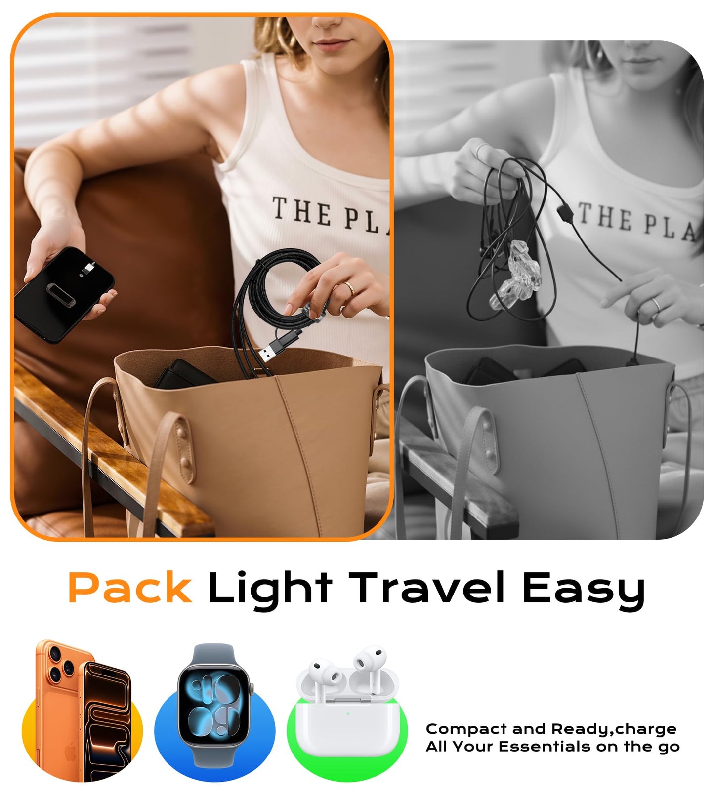 Travel Essentials,3 in 2 USB C Cable for Apple Watch Charger/iPhone 17 Charger/Lightning,Multi Charging Cable Cord,Vacation Camping Essentials,Portable Designed for iWatch &iPhone 16-12-4FT