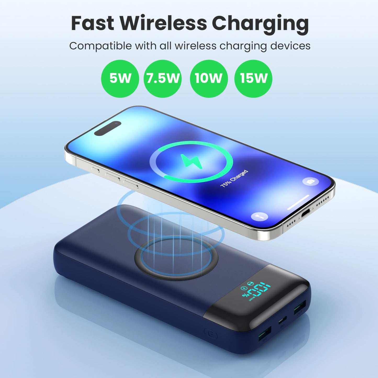 Wireless Portable Charger 40800mAh with 3 Built-in Cables,7-in-1 15W Wireless Charging Power Bank,25W PD QC 4.0 Fast Charging USB C LCD Display Battery Pack for iPhone 17/16/15/13,Samsung,Android etc