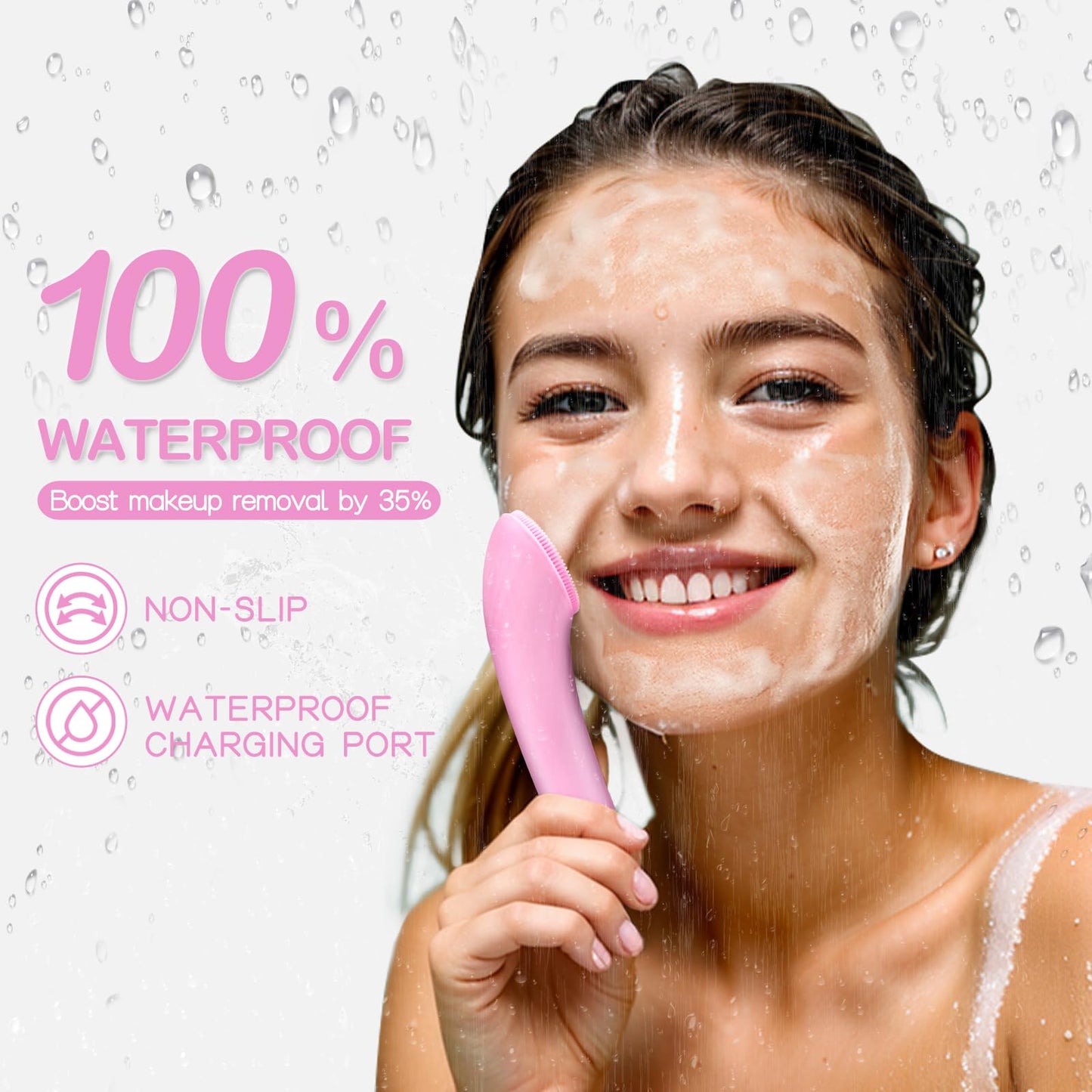 Silicone Face Scrubber, Rechargeable Facial Cleansing Brush with Heat Massage End, Vibrating Exfoliator Scrubber for Deep Cleaning, Waterproof Face Brush for Women and Men