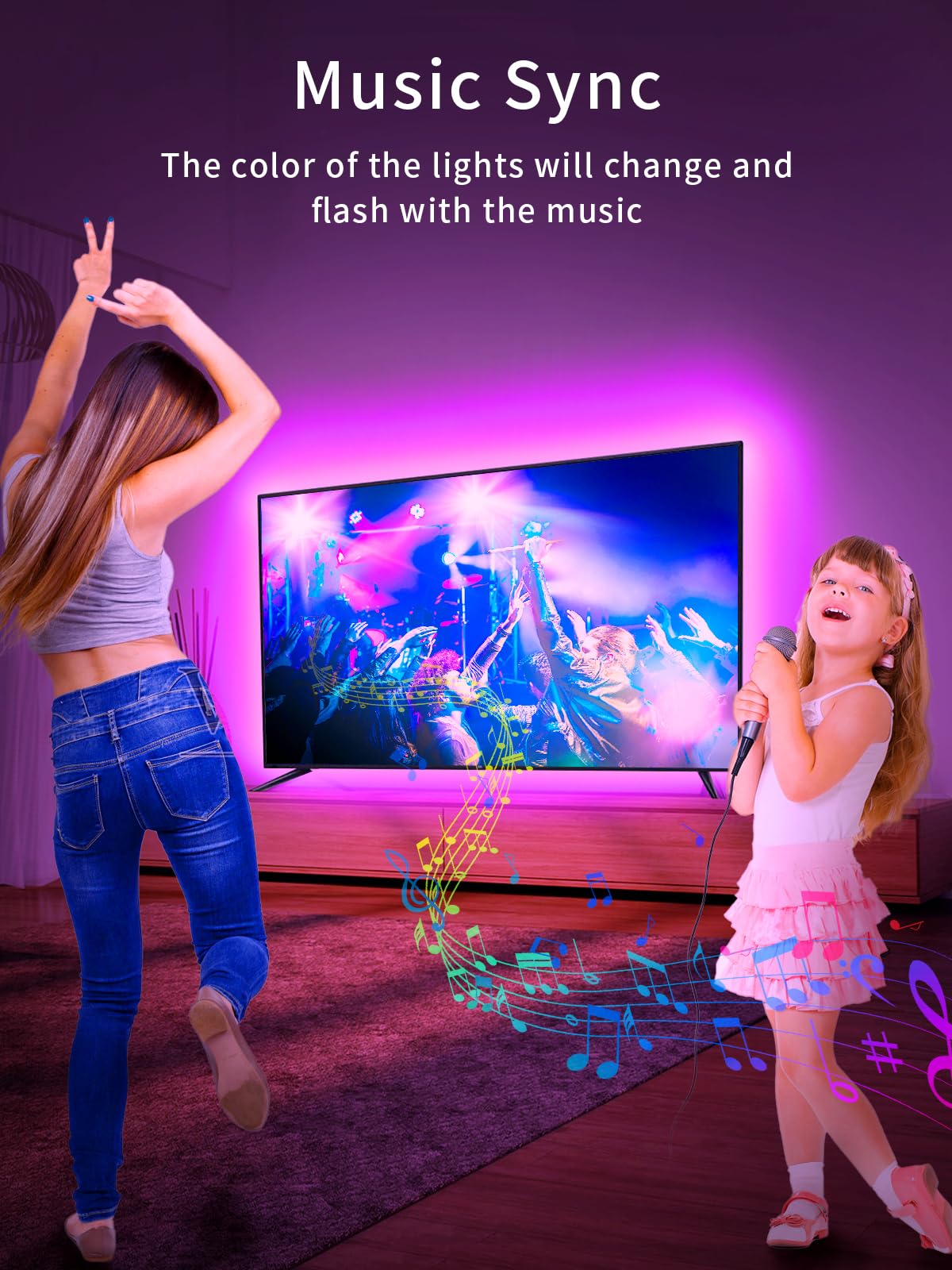 TV Backlights, 13.1FT LED Lights for 32-65 Inch TV, RGB TV LED Lights Behind, Music Sync Bluetooth APP and Remote Control TV LED Strip Lights USB Powered for Gaming/Bedroom
