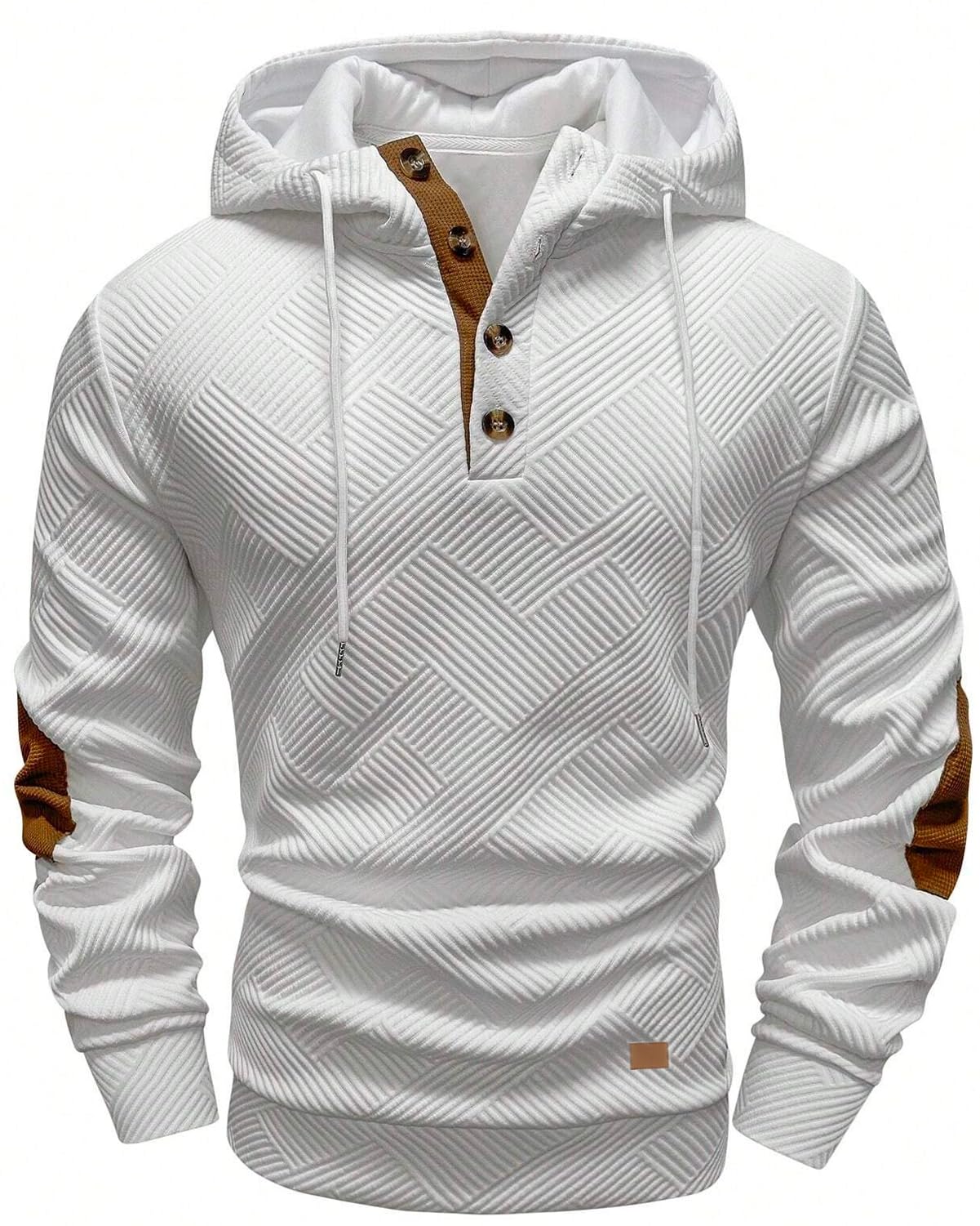 Men's Hoodies Pullover Casual Long Sleeve Stand Collar Button Pullover Sweatshirts Color Block Pullover Black L