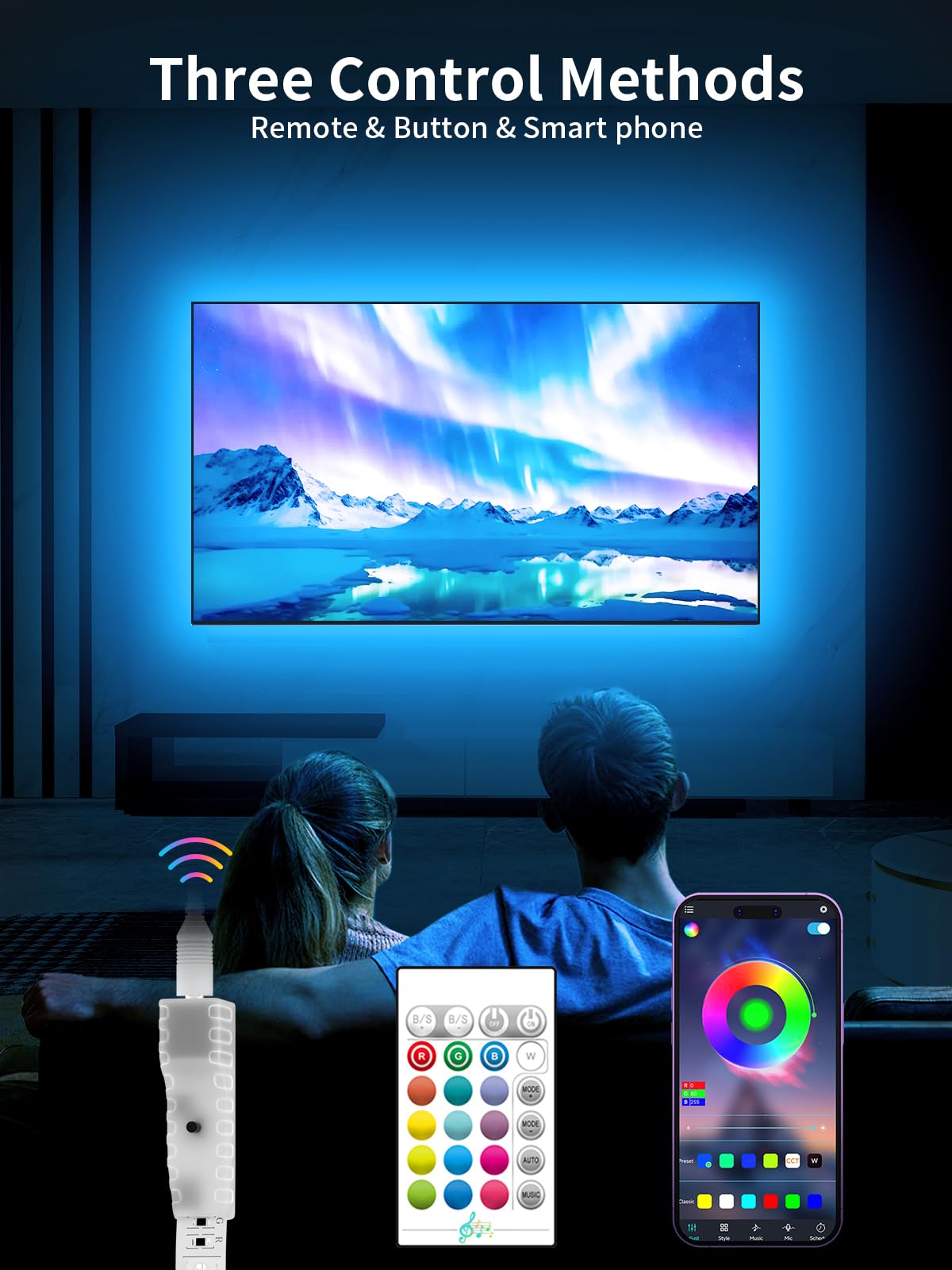 TV Backlights, 13.1FT LED Lights for 32-65 Inch TV, RGB TV LED Lights Behind, Music Sync Bluetooth APP and Remote Control TV LED Strip Lights USB Powered for Gaming/Bedroom