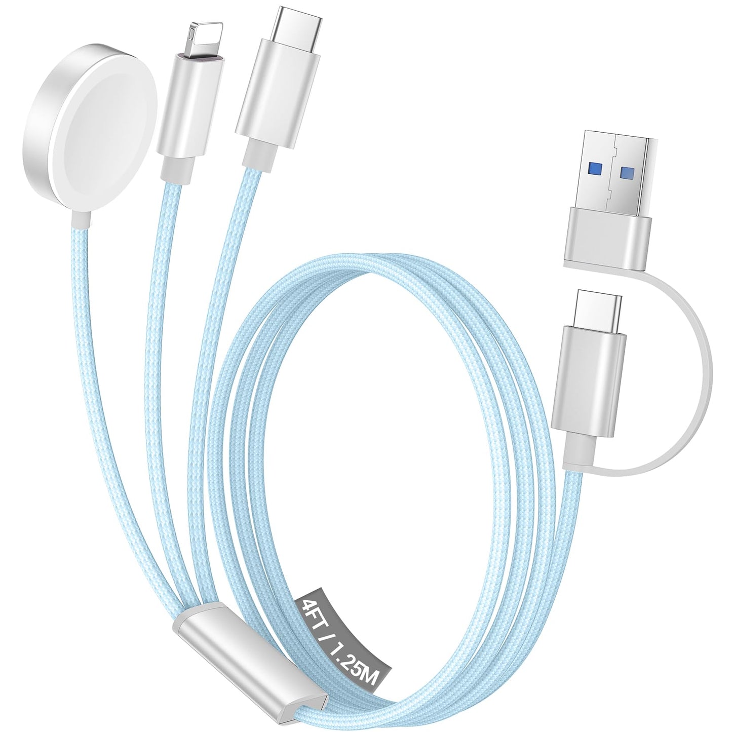 Travel Essentials,3 in 2 USB C Cable for Apple Watch Charger/iPhone 17 Charger/Lightning,Multi Charging Cable Cord,Vacation Camping Essentials,Portable Designed for iWatch &iPhone 16-12-4FT