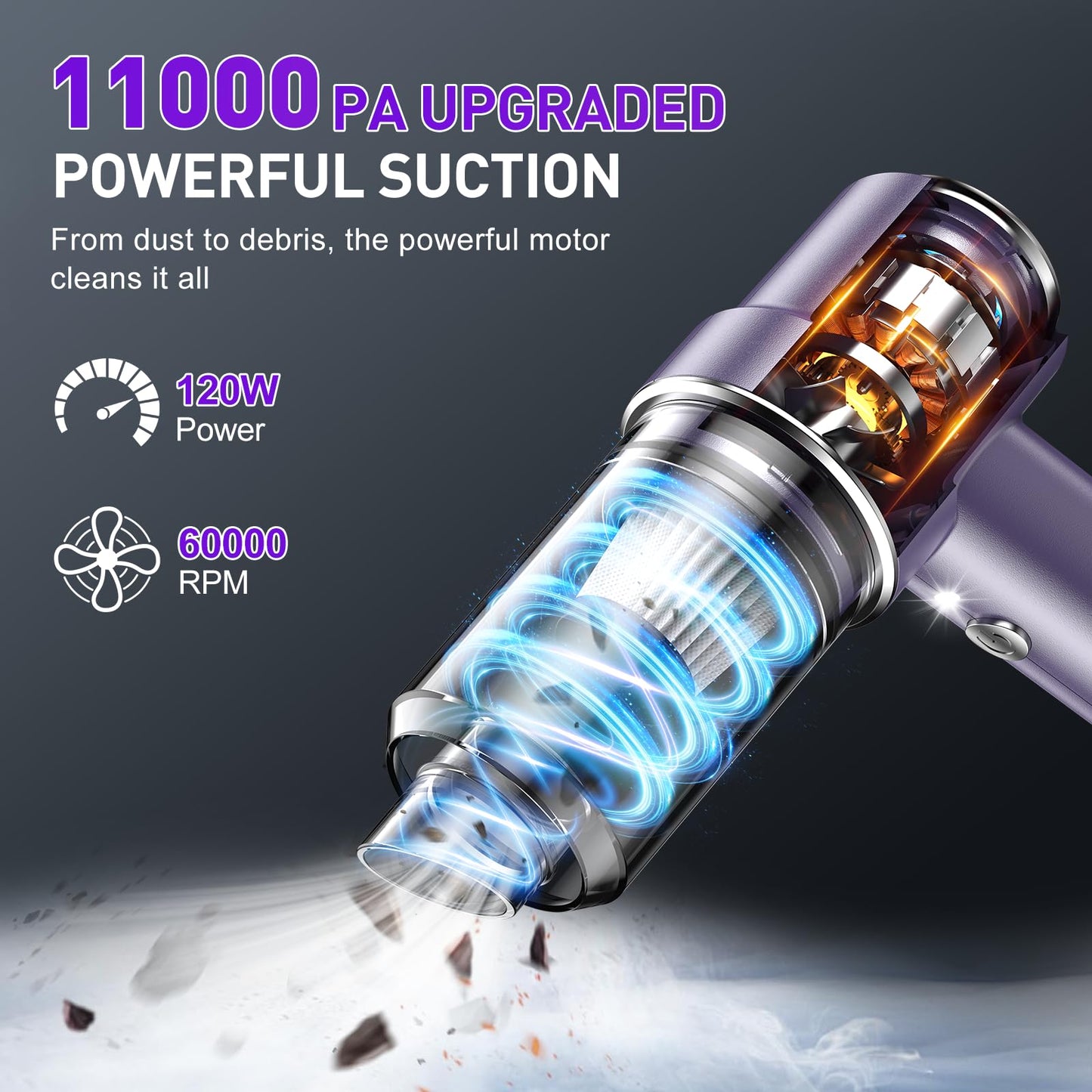 Handheld Car Vacuum Cleaner, 9000Pa Vacuum Cleaner and Air Duster, 120W High Power Hand Held Vacuum with LED Light and Multi-Nozzles for Car, Home, Office, Pet