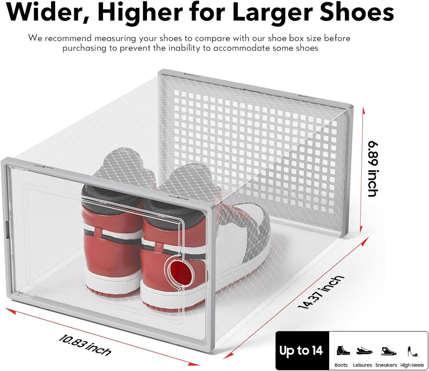 Shoe Storage Boxes Organizers Clear Plastic Stackable 12 Pack, Shoe Rack & Holder Substitute, Sneaker Containers, Toy Storage Organizer Bins for Entryway, Closet, Under Bed, Black