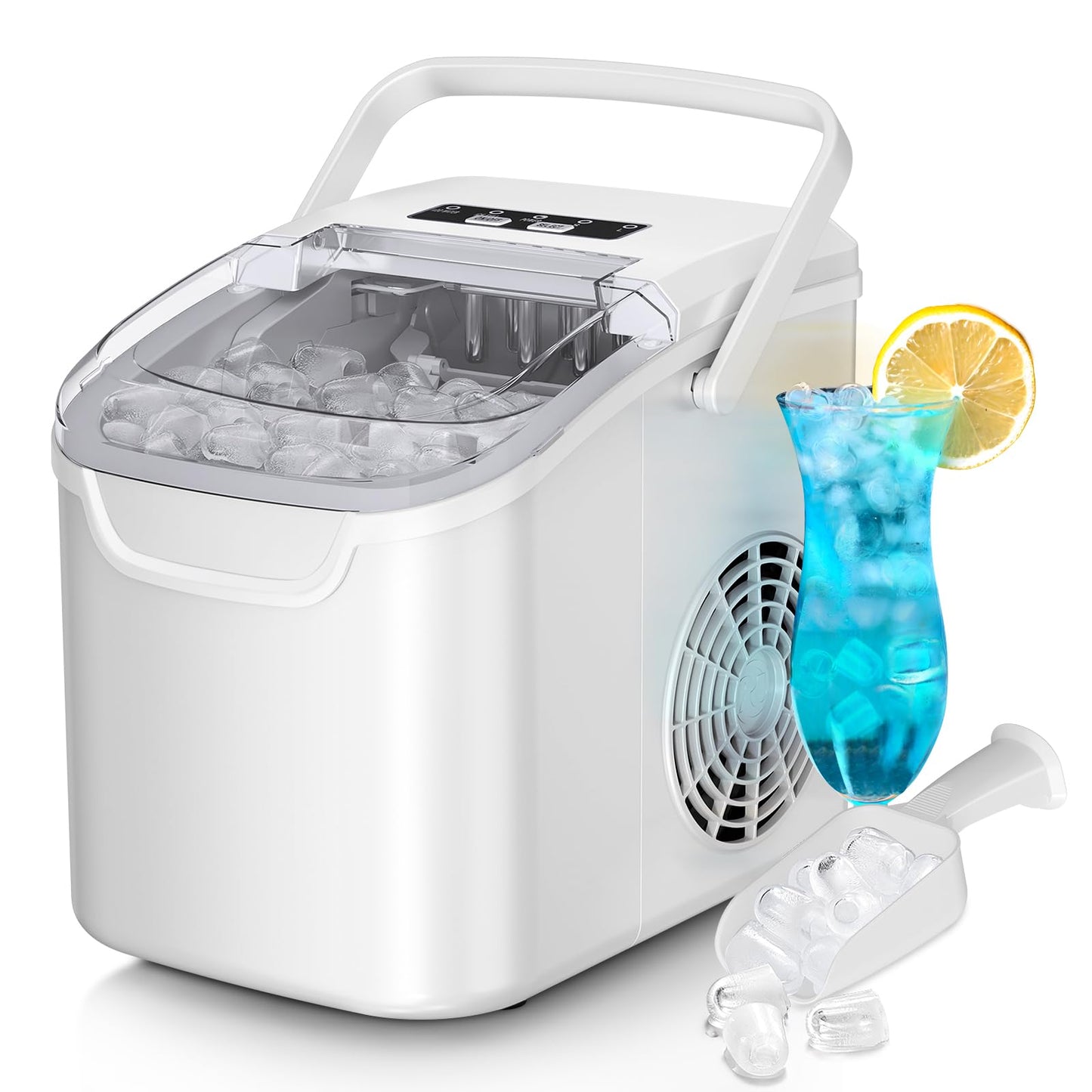 Countertop Ice Maker Machine, 8 Ice Cubes in 6 mins, 26lb/Day Ice with 2 Sizes- Portable Mini, Energy Saving & Basket/Scoop for Home/Party/Travel/Camping/Bar,Black
