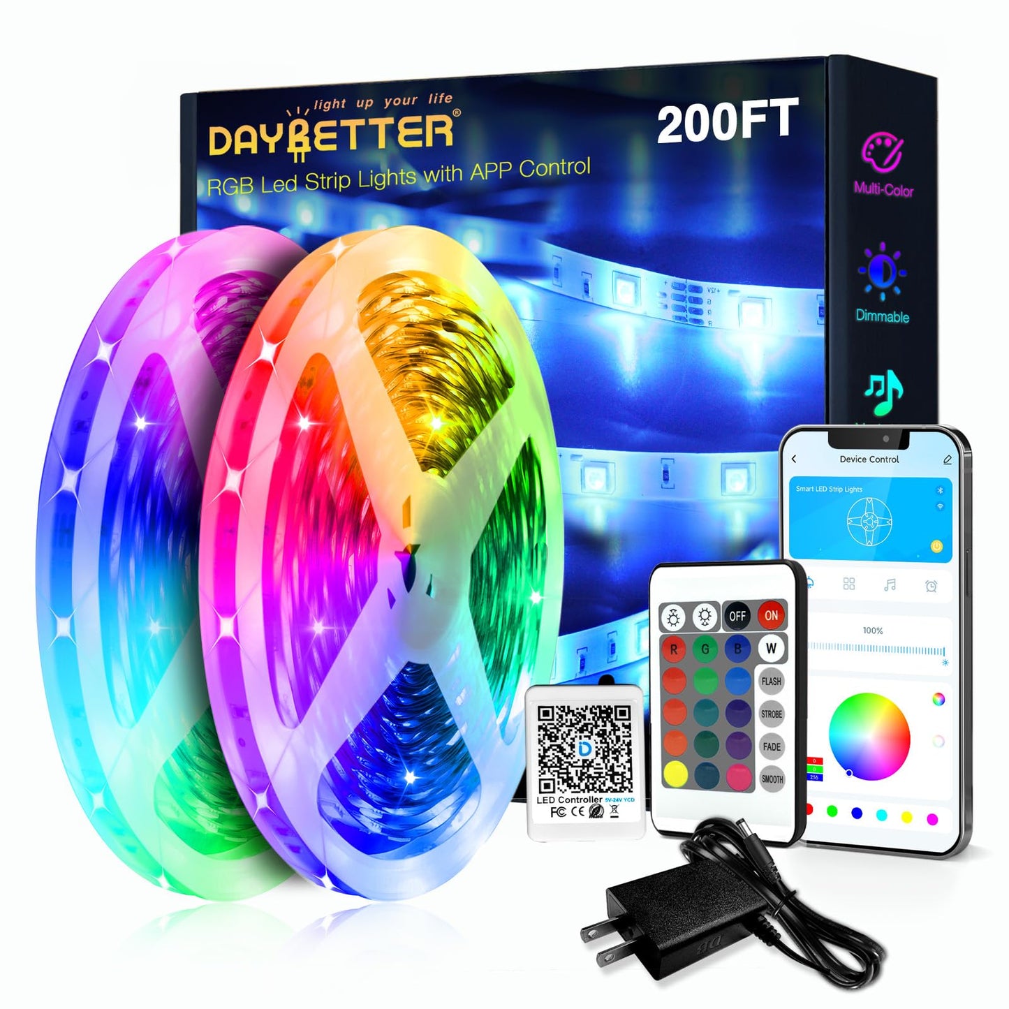 LED Strip Lights 130ft Lights Strip for Bedroom, Desk, Indoor Room Bedroom Brithday Gifts RGB Decor with Remote and 24V Power Supply