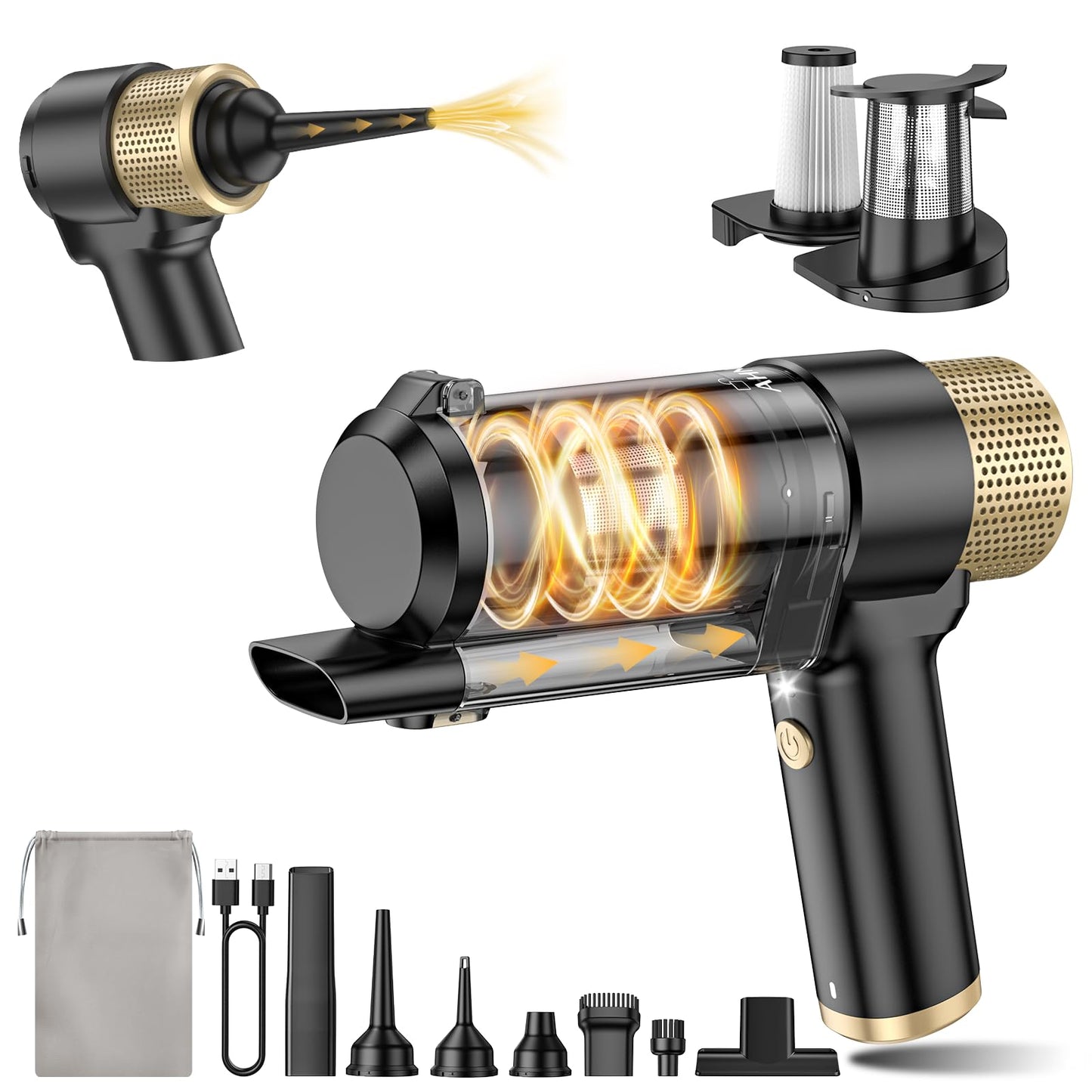 Handheld Car Vacuum Cleaner Cordless with 16000PA Powerful Suction, 4-in-1 Portable Mini Vacuum Cleaner & Air Duster with Multi-Accessories, Hand Held Vacuum Cordless Rechargeable for Car Home