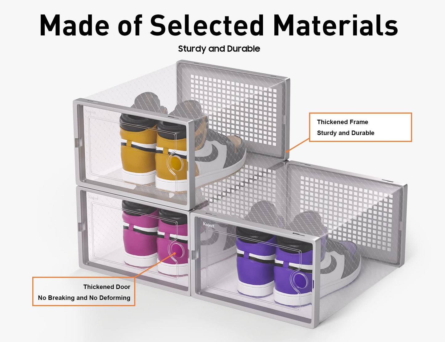 Shoe Storage Boxes Organizers Clear Plastic Stackable 12 Pack, Shoe Rack & Holder Substitute, Sneaker Containers, Toy Storage Organizer Bins for Entryway, Closet, Under Bed, Black