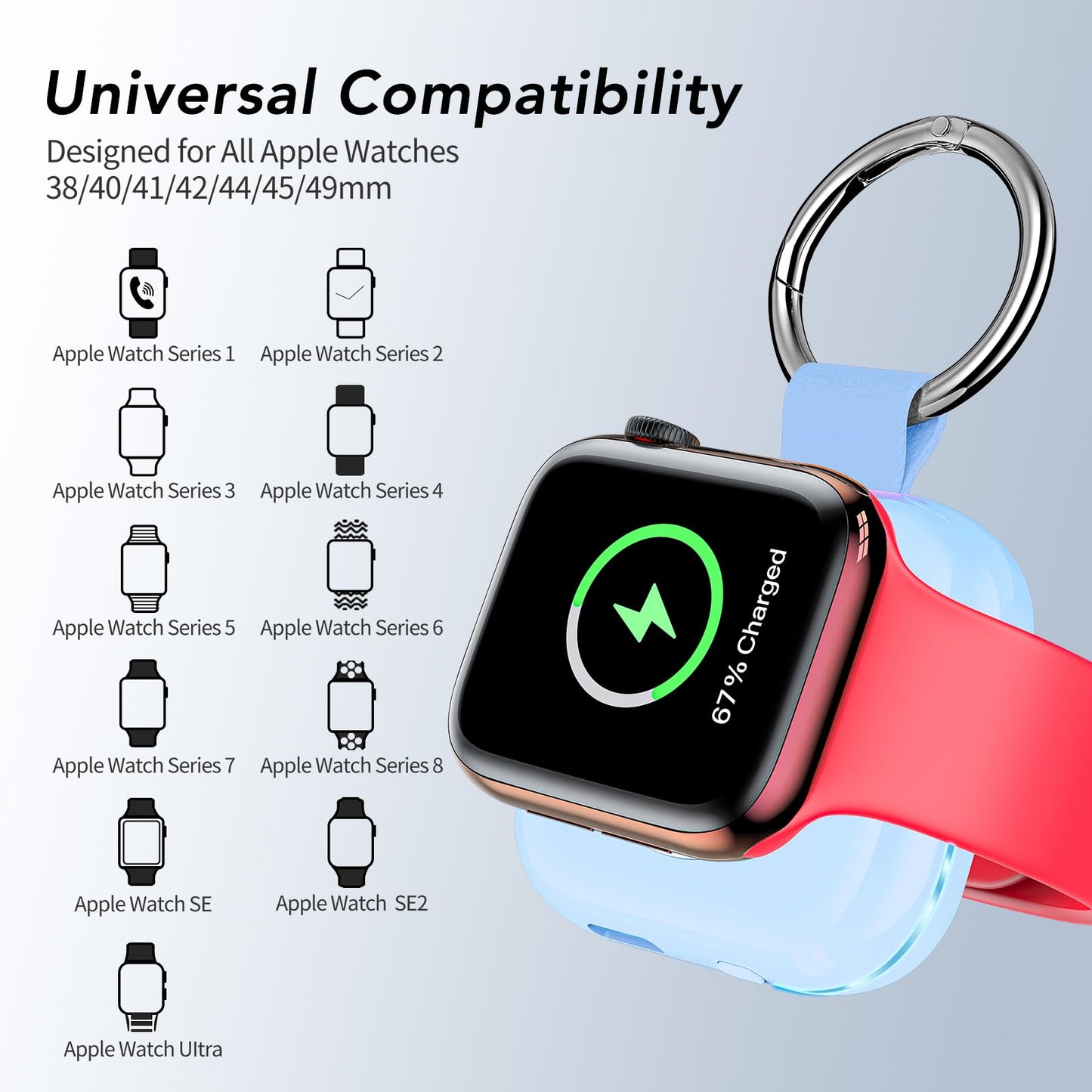 Portable Charger for Apple Watch,Wireless Magnetic iWatch Charger 1200mAh Power Bank Travel Keychain Accessories Smart Chargers for Apple Watch Series 11/10/9/8/7/6/SE/5/4/3/2/1/UItra/UItra 2