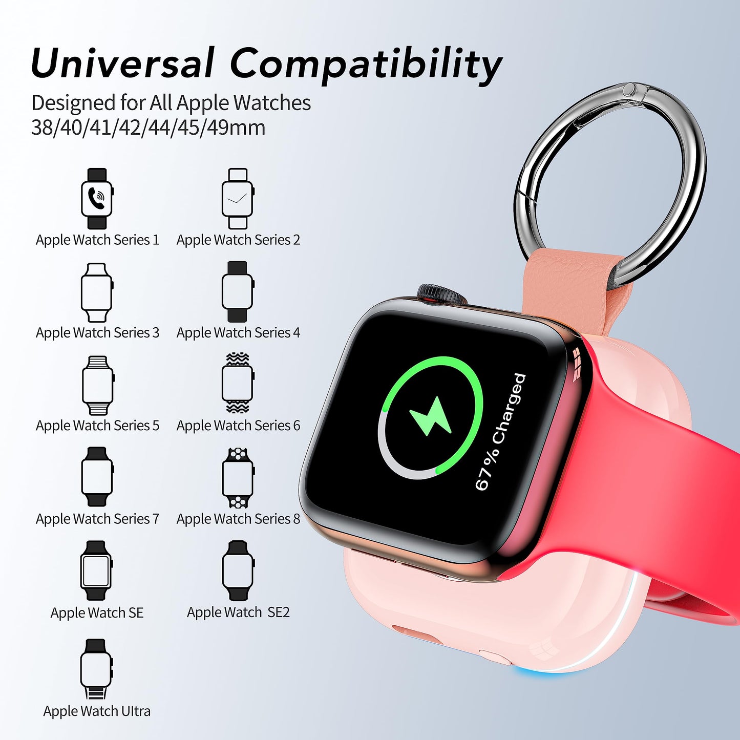 Portable Charger for Apple Watch,Wireless Magnetic iWatch Charger 1200mAh Power Bank Travel Keychain Accessories Smart Chargers for Apple Watch Series 11/10/9/8/7/6/SE/5/4/3/2/1/UItra/UItra 2