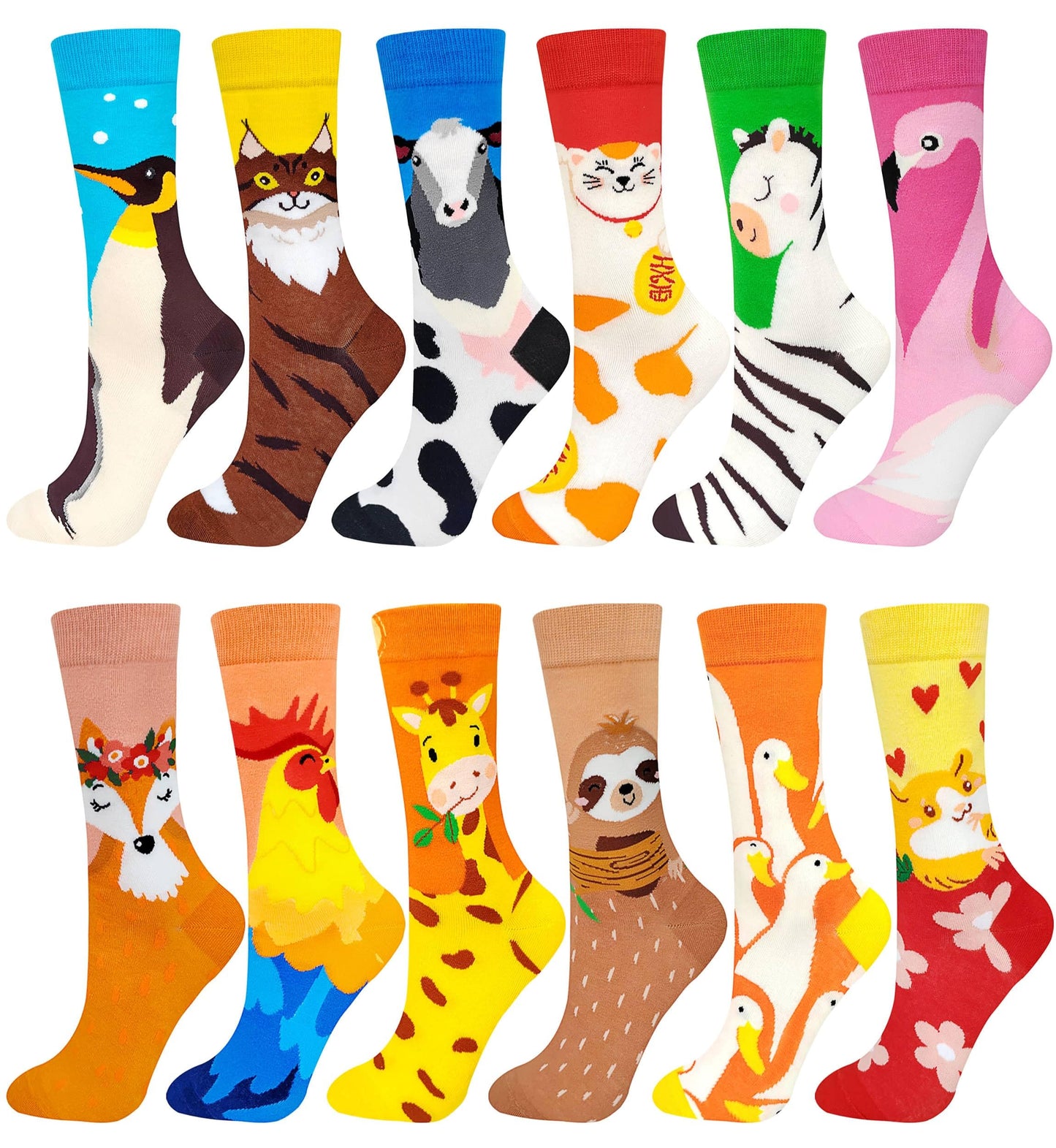 Funny Socks Women Fun Colorful Novelty Crazy Floral Patterned Sock Crew, Premium Cotton, Size 6-11, 12 Pairs US031205