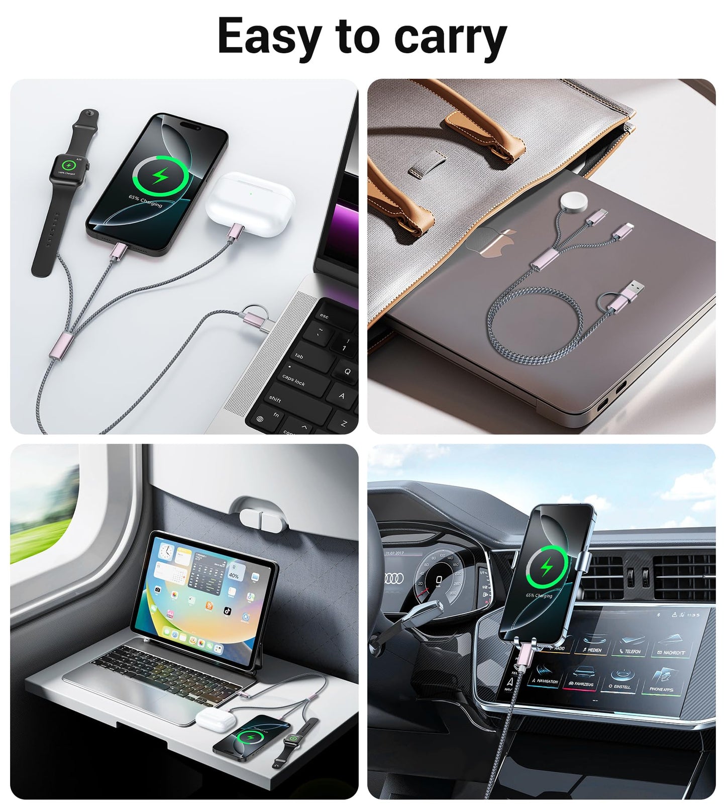 Travel Essentials,3 in 2 USB C Cable for Apple Watch Charger/iPhone 17 Charger/Lightning,Multi Charging Cable Cord,Vacation Camping Essentials,Portable Designed for iWatch &iPhone 16-12-4FT