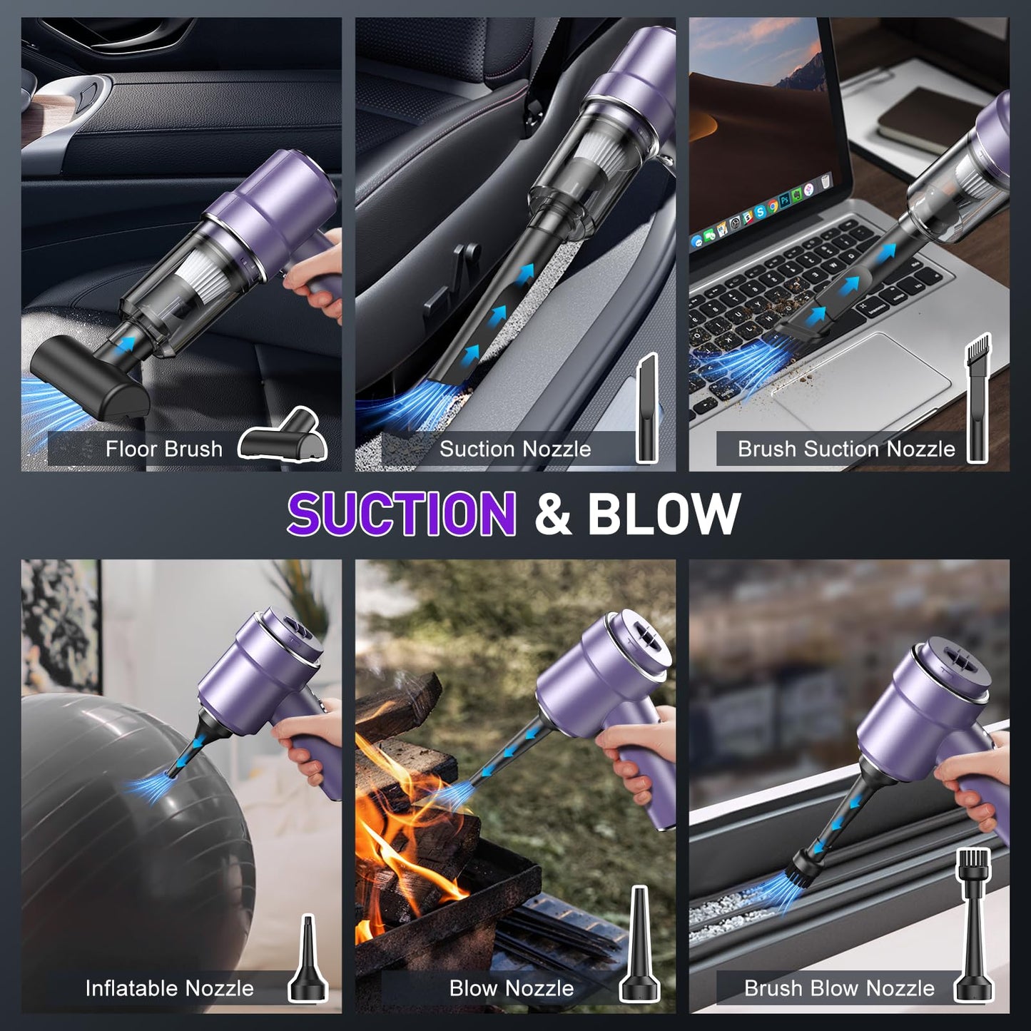 Handheld Car Vacuum Cleaner, 9000Pa Vacuum Cleaner and Air Duster, 120W High Power Hand Held Vacuum with LED Light and Multi-Nozzles for Car, Home, Office, Pet