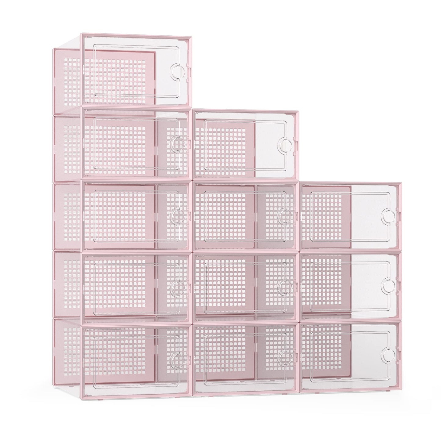 Shoe Storage Boxes Organizers Clear Plastic Stackable 12 Pack, Shoe Rack & Holder Substitute, Sneaker Containers, Toy Storage Organizer Bins for Entryway, Closet, Under Bed, Black