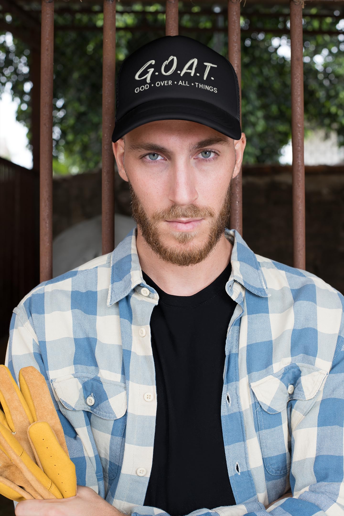 Trucker Hat God Over All Things Snapback Christian Mesh Cap (Black)