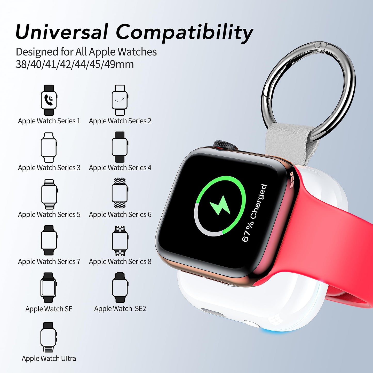 Portable Charger for Apple Watch,Wireless Magnetic iWatch Charger 1200mAh Power Bank Travel Keychain Accessories Smart Chargers for Apple Watch Series 11/10/9/8/7/6/SE/5/4/3/2/1/UItra/UItra 2