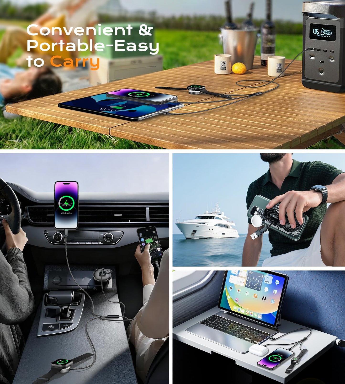 Travel Essentials,3 in 2 USB C Cable for Apple Watch Charger/iPhone 17 Charger/Lightning,Multi Charging Cable Cord,Vacation Camping Essentials,Portable Designed for iWatch &iPhone 16-12-4FT