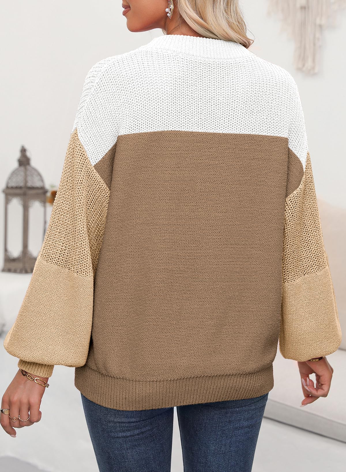 Womens Long Sleeve Knit Sweater Casual Solid Color Crew Neck Fall Sweaters for Women Trendy 2025 Outfits Chocolate Brown Fall Clothes Clothing Winter Oversized Pullover Top Jumper Medium