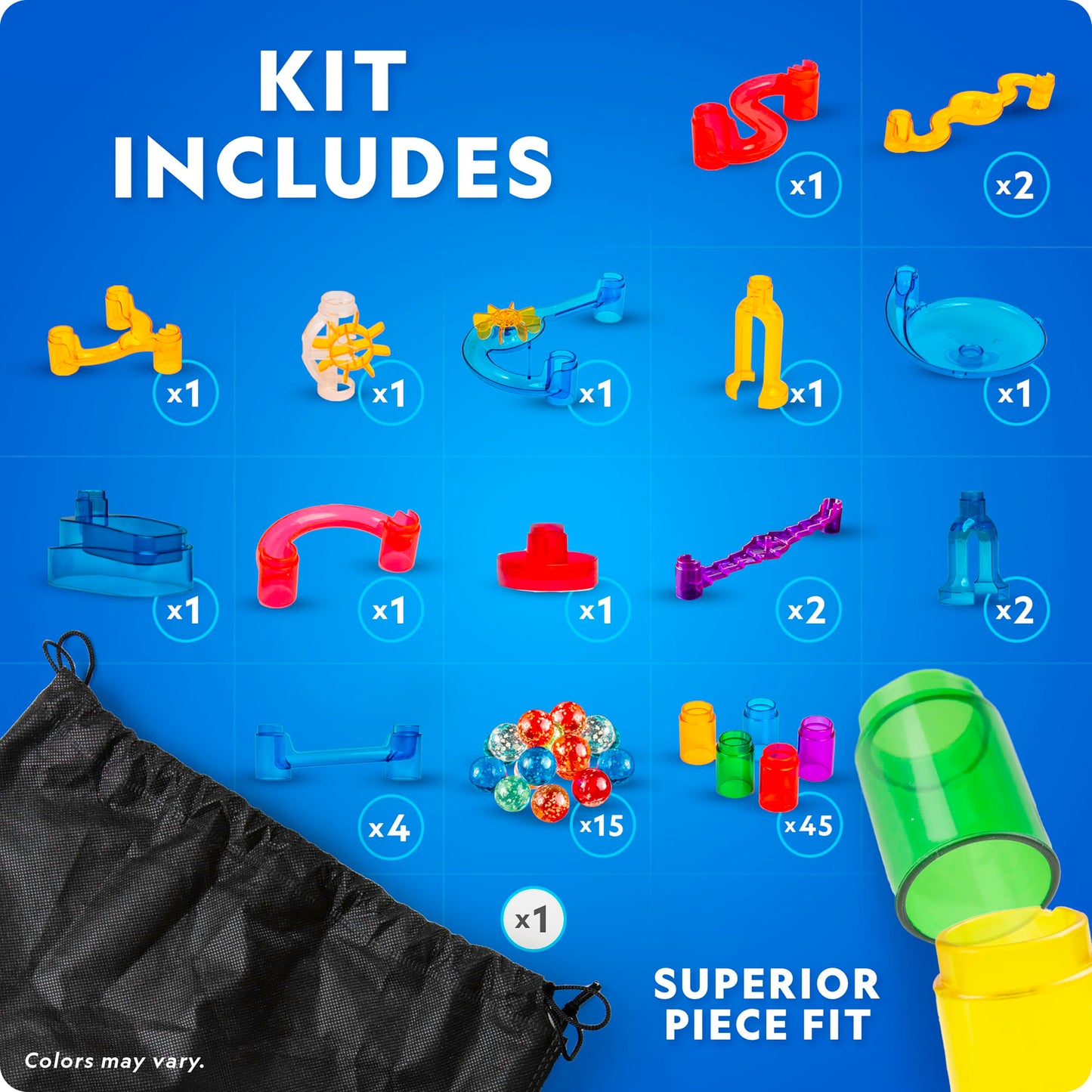 NATIONAL GEOGRAPHIC Glowing Marble Run – Construction Set with 15 Glow in The Dark Glass Marbles & Storage Bag, STEM Gifts for Boys and Girls, Building Project Toy