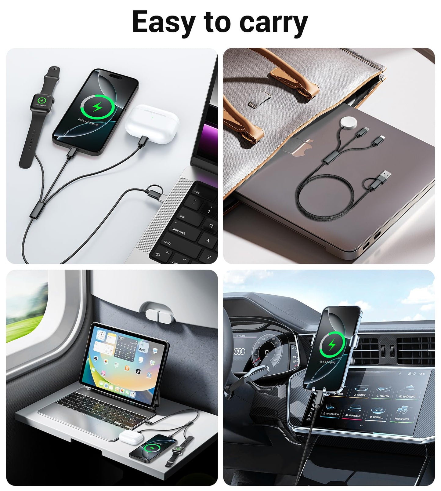 Travel Essentials,3 in 2 USB C Cable for Apple Watch Charger/iPhone 17 Charger/Lightning,Multi Charging Cable Cord,Vacation Camping Essentials,Portable Designed for iWatch &iPhone 16-12-4FT