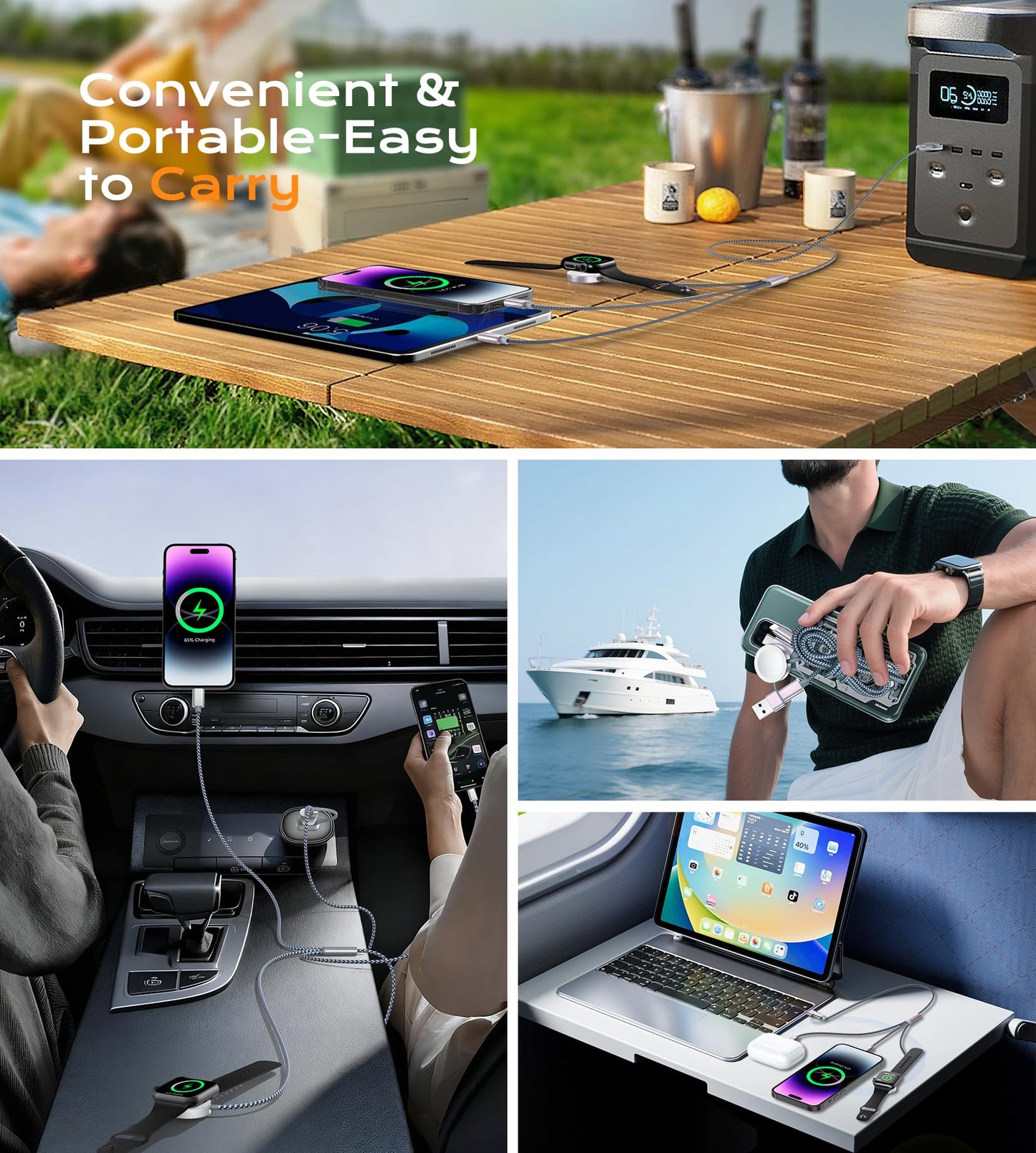 Travel Essentials,3 in 2 USB C Cable for Apple Watch Charger/iPhone 17 Charger/Lightning,Multi Charging Cable Cord,Vacation Camping Essentials,Portable Designed for iWatch &iPhone 16-12-4FT