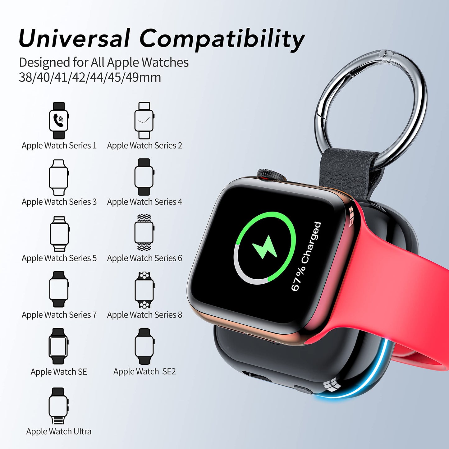 Portable Charger for Apple Watch,Wireless Magnetic iWatch Charger 1200mAh Power Bank Travel Keychain Accessories Smart Chargers for Apple Watch Series 11/10/9/8/7/6/SE/5/4/3/2/1/UItra/UItra 2