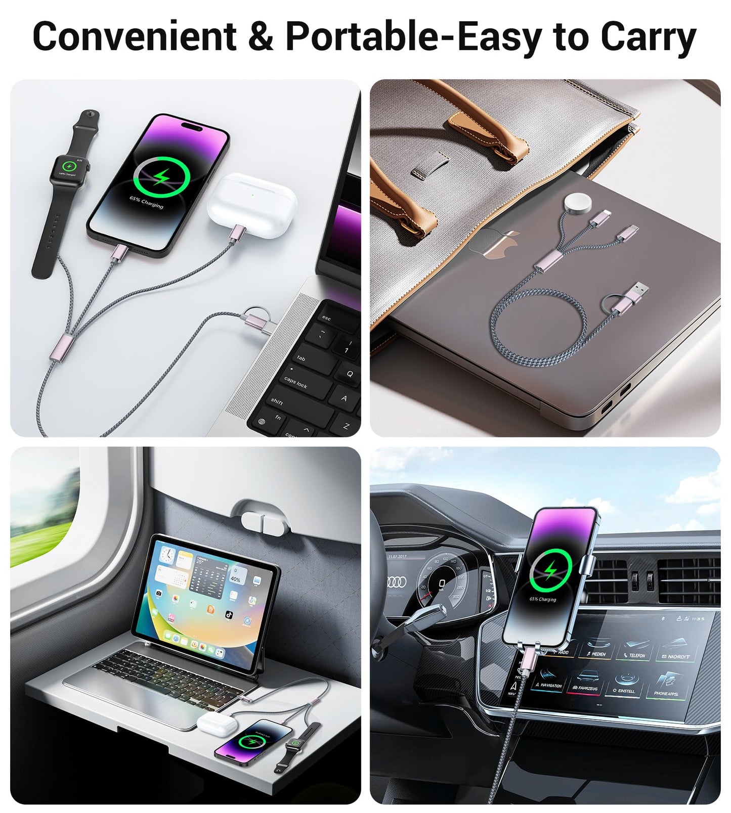 Travel Essentials,3 in 2 USB C Cable for Apple Watch Charger/iPhone 17 Charger/Lightning,Multi Charging Cable Cord,Vacation Camping Essentials,Portable Designed for iWatch &iPhone 16-12-4FT