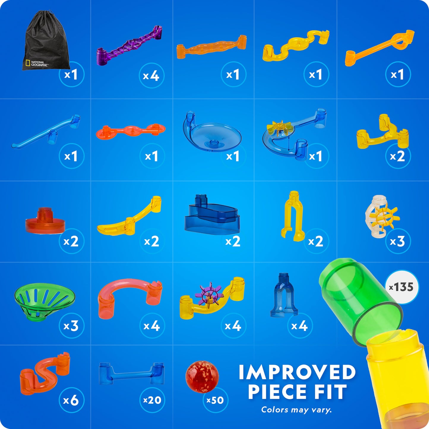 NATIONAL GEOGRAPHIC Glowing Marble Run – Construction Set with 15 Glow in The Dark Glass Marbles & Storage Bag, STEM Gifts for Boys and Girls, Building Project Toy