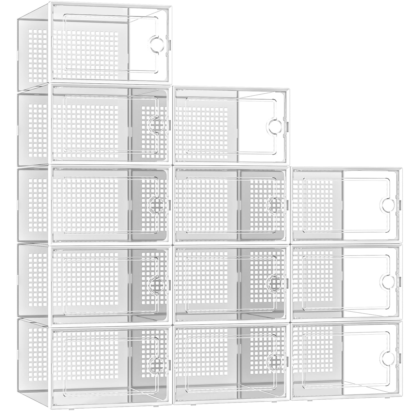 Shoe Storage Boxes Organizers Clear Plastic Stackable 12 Pack, Shoe Rack & Holder Substitute, Sneaker Containers, Toy Storage Organizer Bins for Entryway, Closet, Under Bed, Black