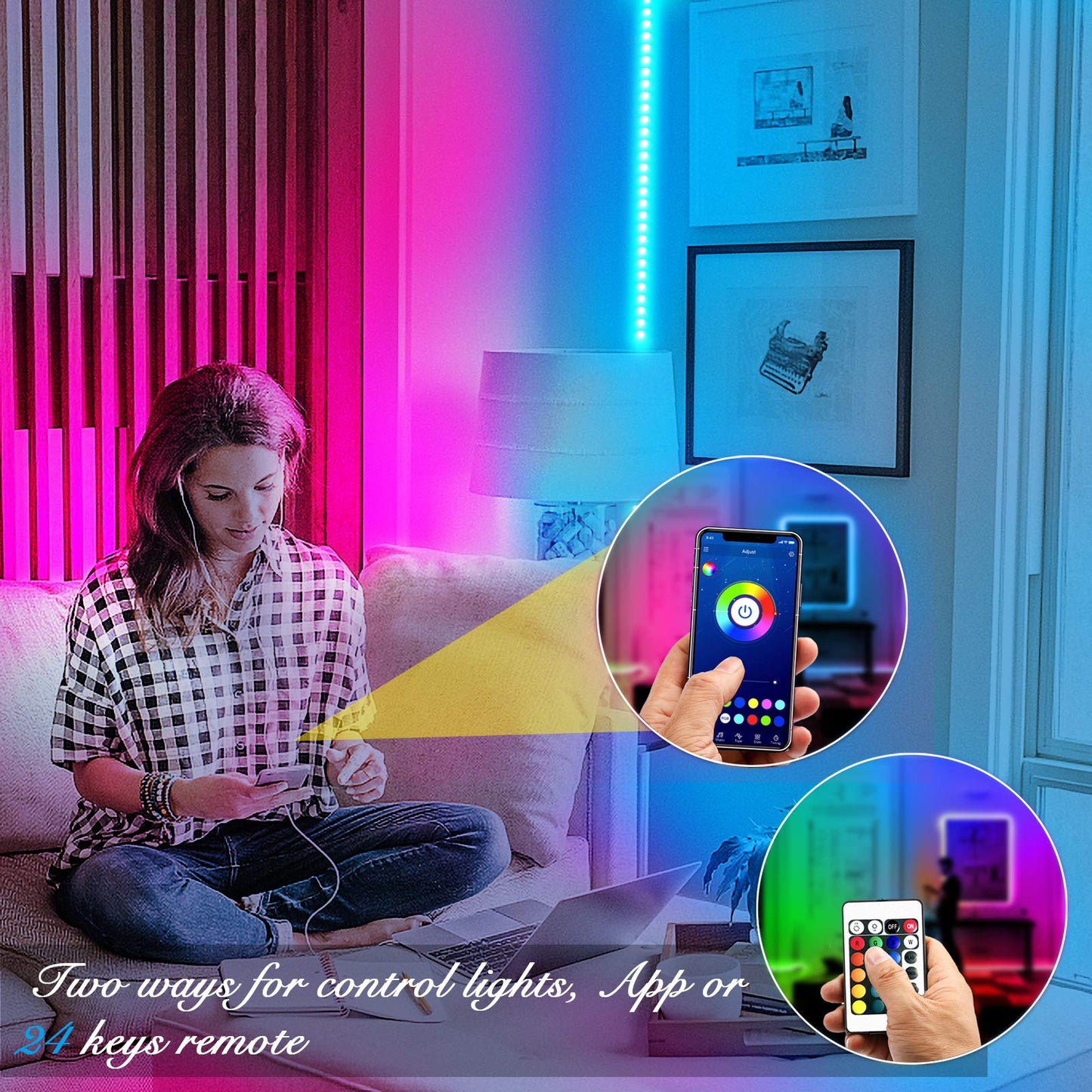 LED Strip Lights 130ft Lights Strip for Bedroom, Desk, Indoor Room Bedroom Brithday Gifts RGB Decor with Remote and 24V Power Supply